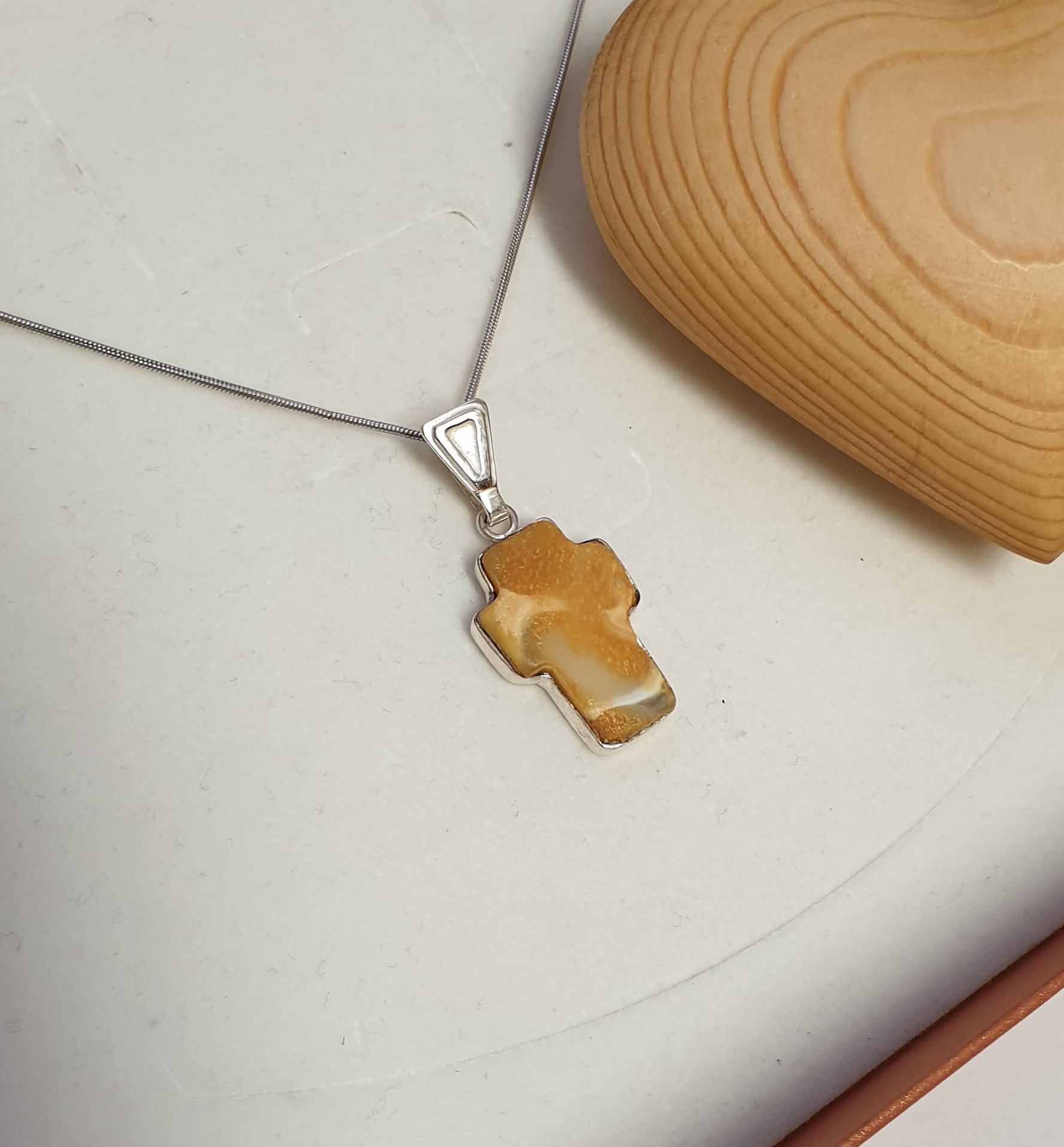 Nostalgischer Silberanhänger Anhänger Kreuz Silber 925 Calcit Vintage elegant SKA116