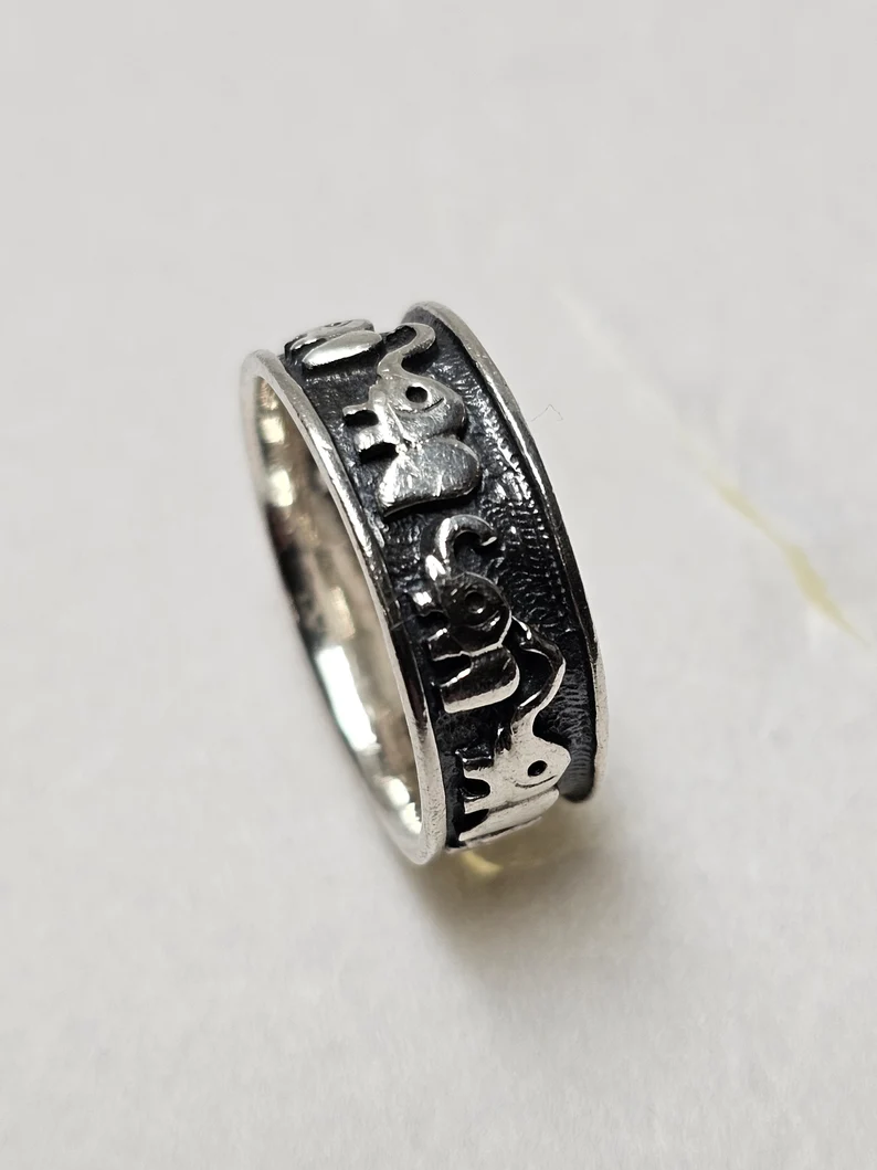19,7 mm Nostalgischer Silberring Bandring Ring Silber 925 Elefanten Vintage selten rar SR1632