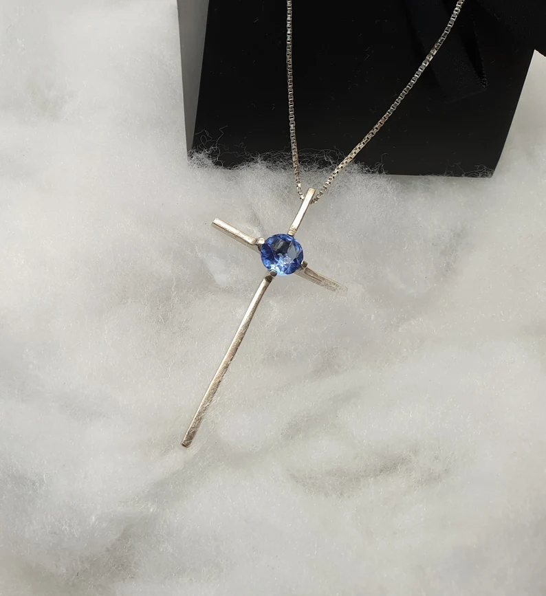 Anhänger Silberkreuz Silberanhänger ohne Kette Kreuz Silber 925 Kristall blau elegantes Design Vintage SKA965