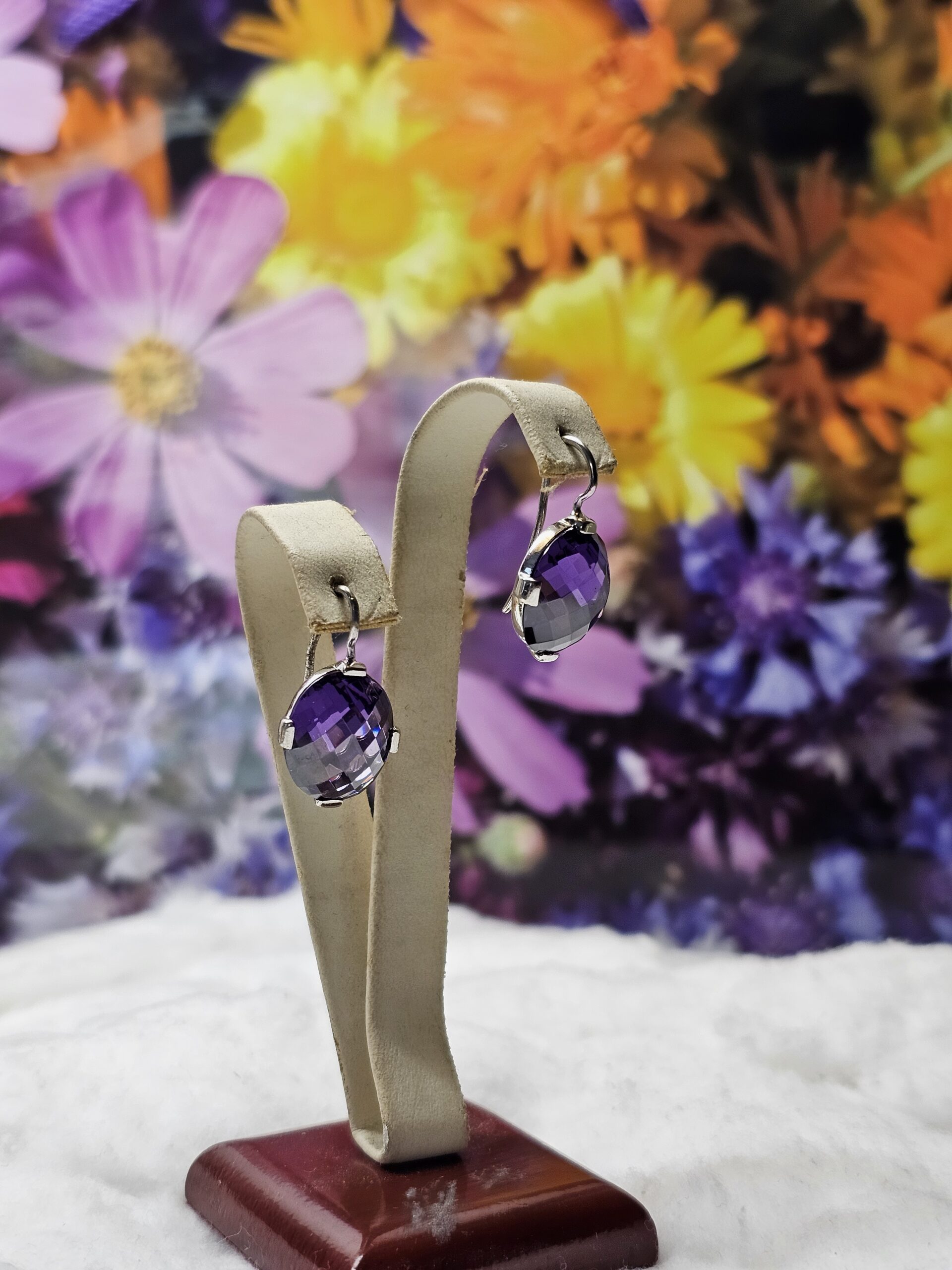 Blingbling Glitzer Facettenschliff Ohrringe Ohrhänger Ohrhaken Silber 925 Kristall lila Vintage elegant SO437