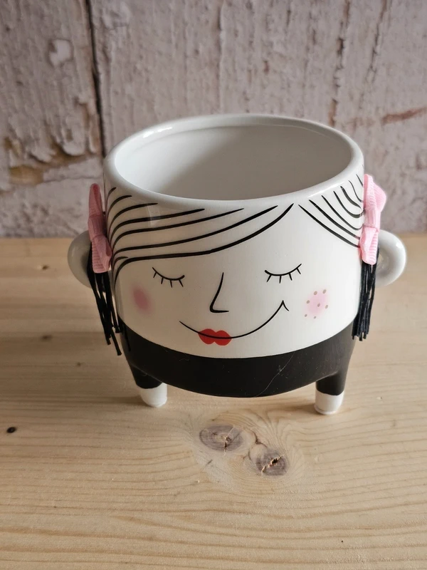 4 Stck. Blumentopf Gesicht-Luzi, schwarz,weiß, Keramik