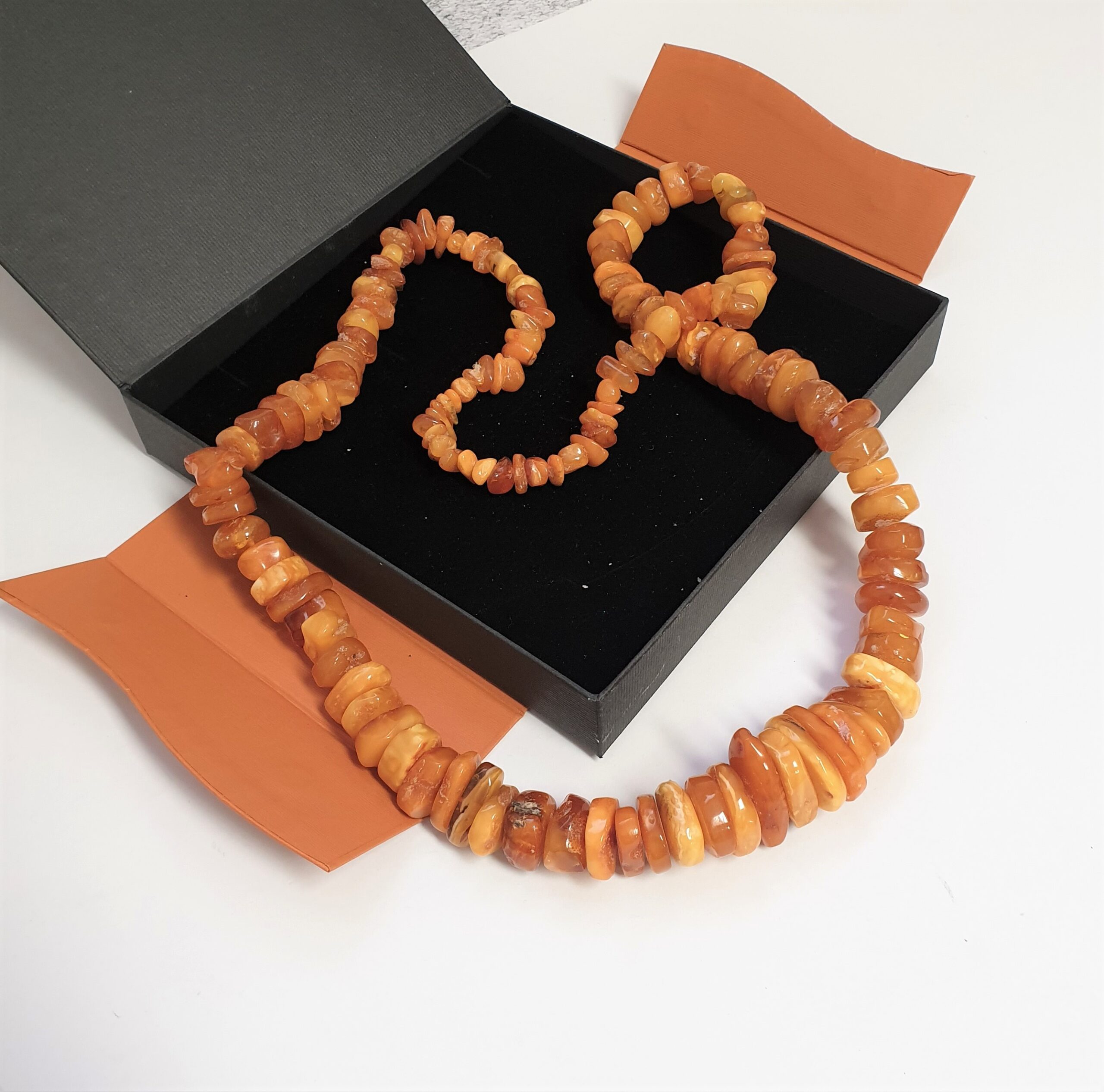 90 cm Vintage Kette Halskette Bernsteinkette Bernstein Honig Butterscotch Amber elegant prächtig EK100