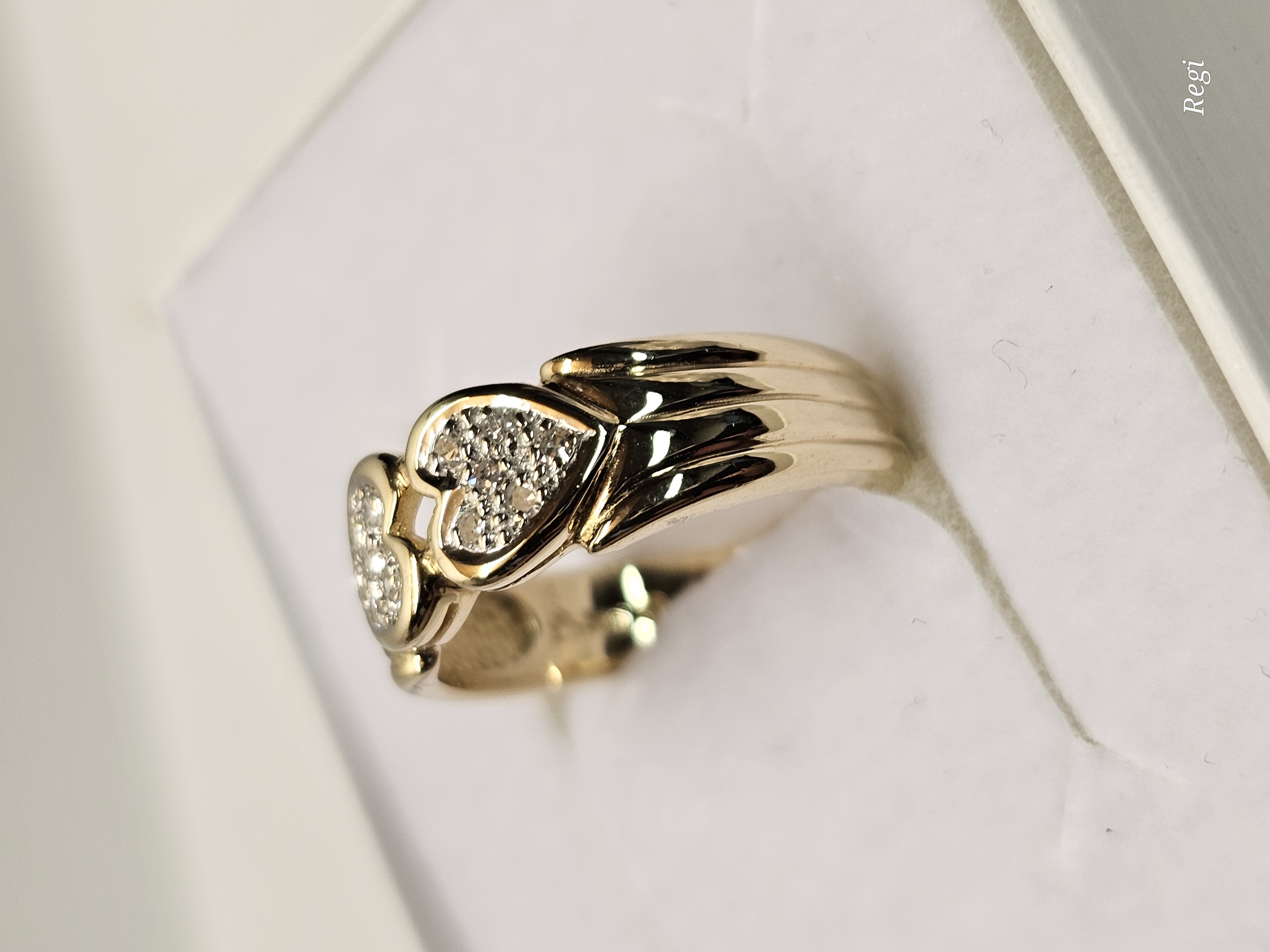 16,1 mm Nostalgischer Ring Gold 585 teilplatiniert kleinste Diamantsteinchen Herzen Herzchen Vintage Design elegant GR328