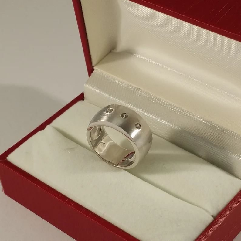 16,2 mm Silberring Ring breit 925 Silber 3 Kristalle Steinchen klar Vintage edel SR161