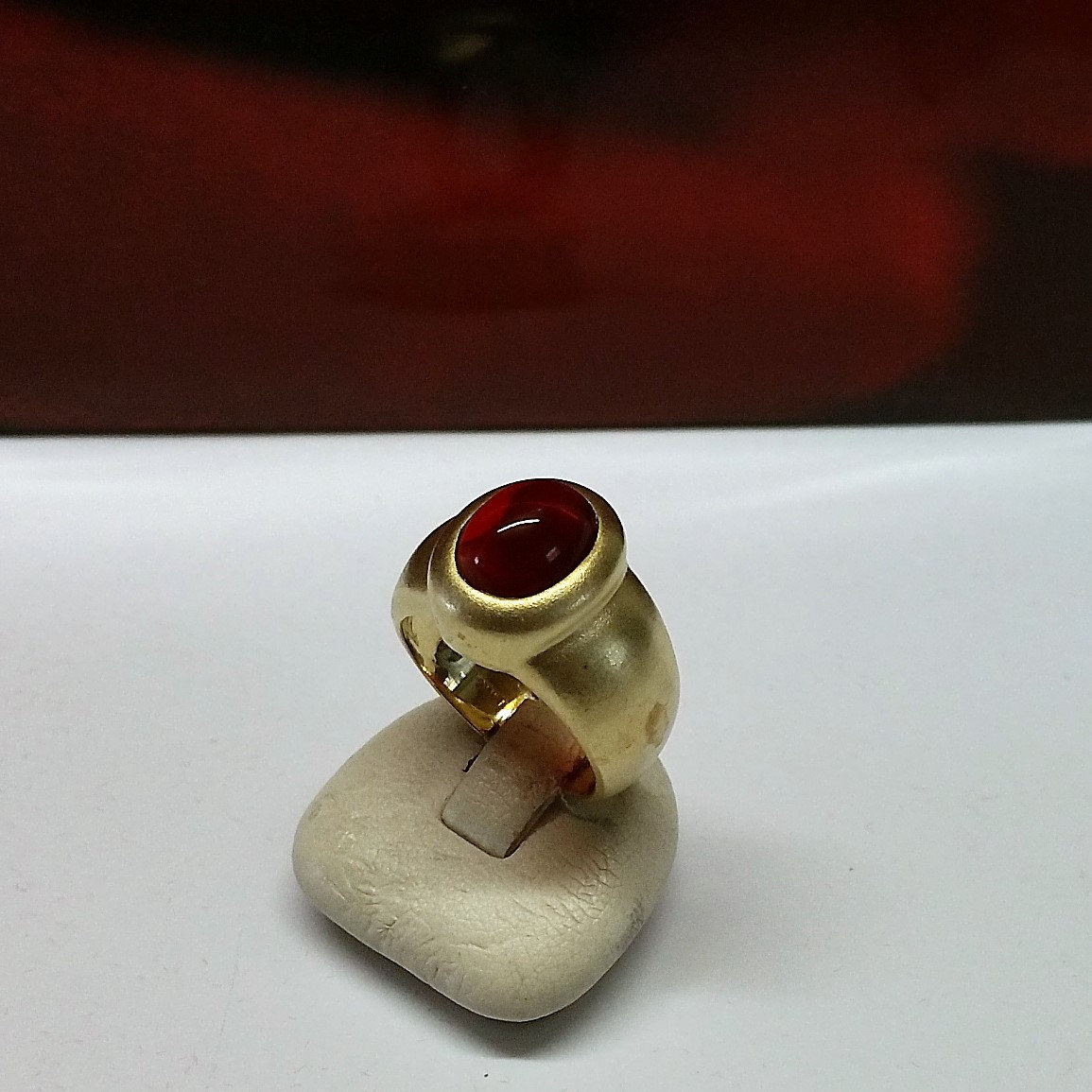 17,1 mm Ring Silber 925 vergoldet matt Farbstein rot Vintage elegant SR830