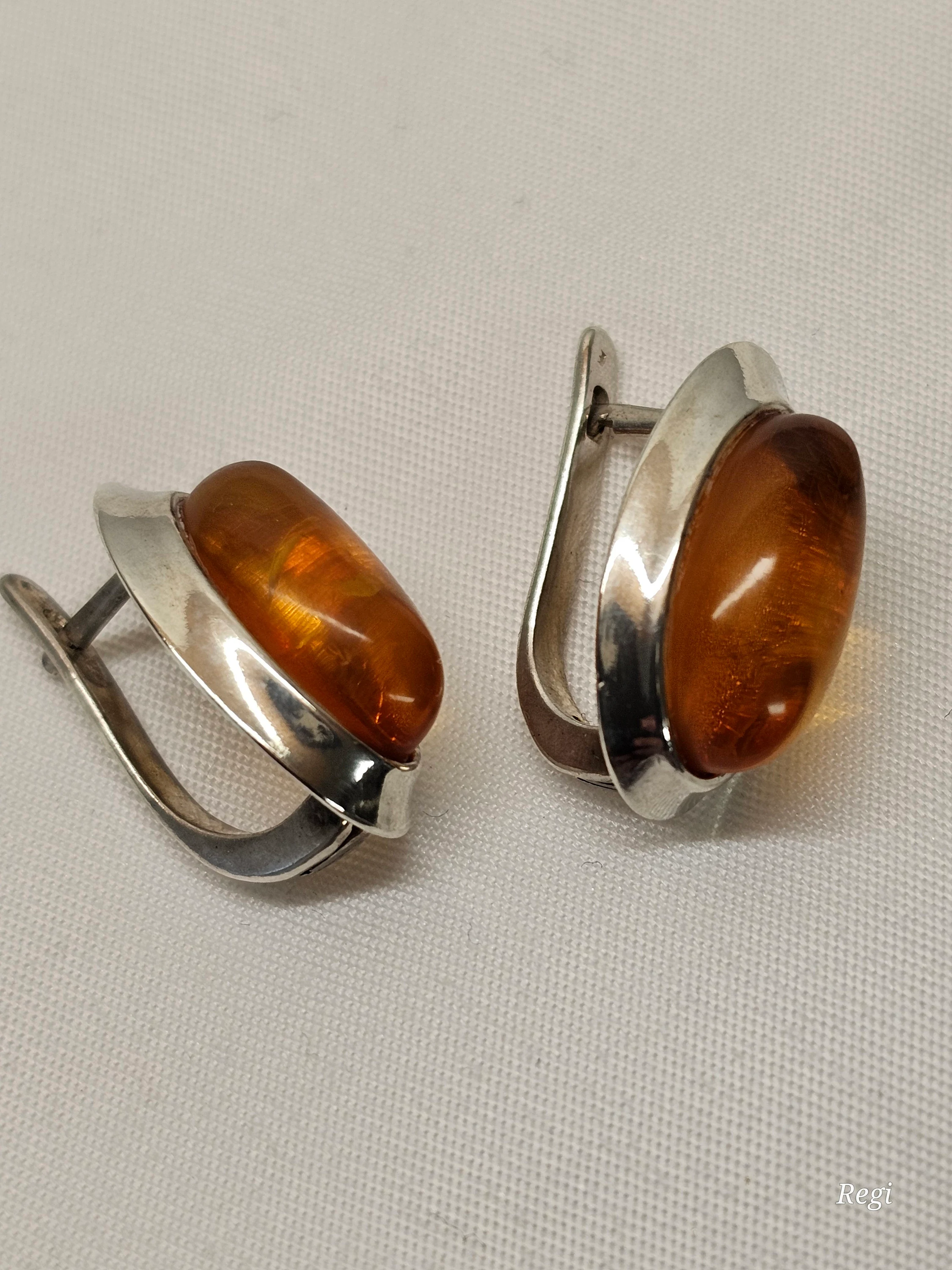 Ohrringe Hängeohrringe Ohrhänger Klappcreolen Silber 925 Bernstein Vintage Design elegant SO438