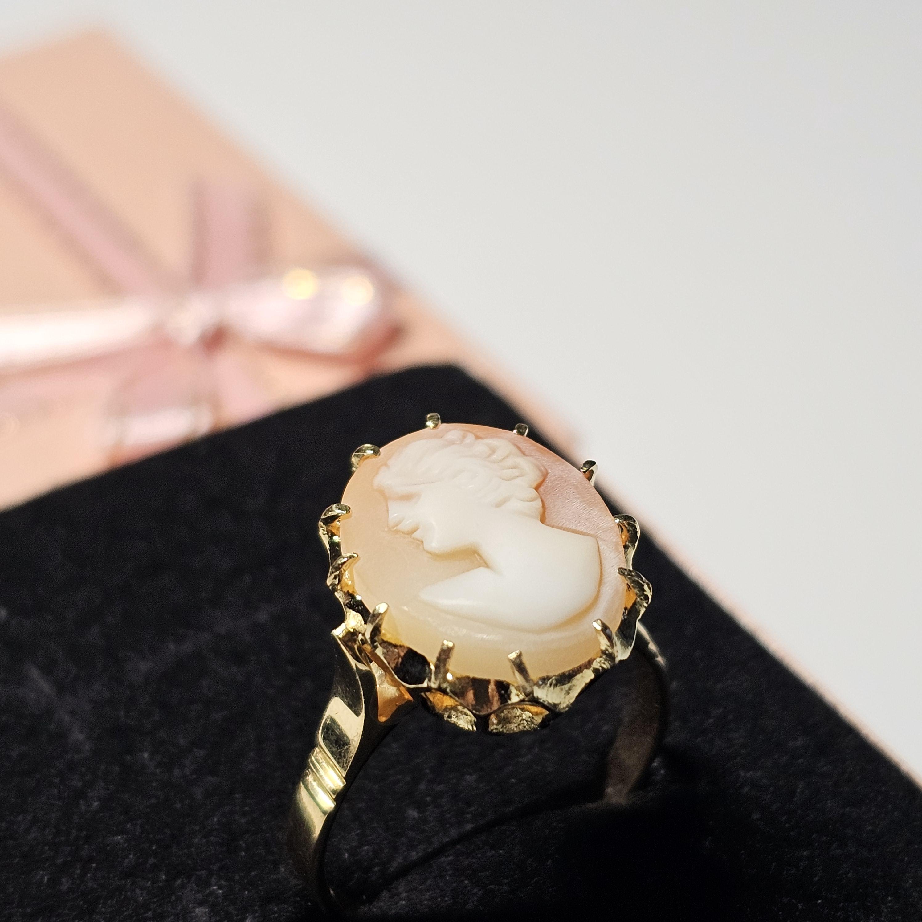 19 mm Eleganter nostalgischer Ring Gold 750 Kamee Gemme Shabby Vintage selten rar GR333