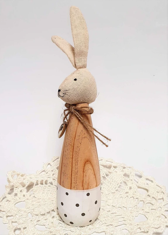 Ostern Frühling Osterhase Hase Holz Punkte Design Metall Herzchen 24 x 5 x 5 cm
