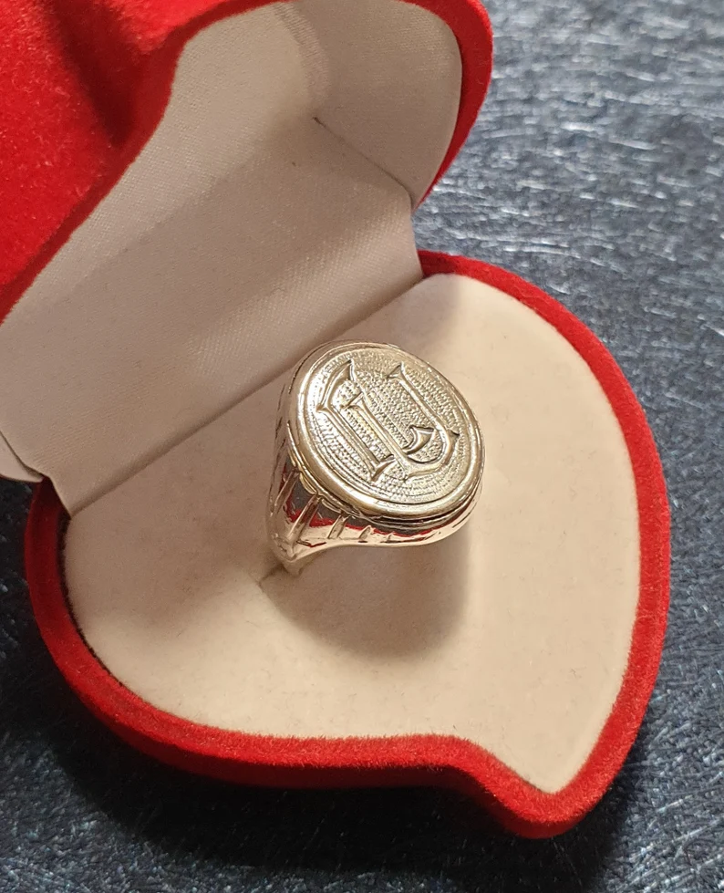 17,8 mm Siegelring Ring Silber 835 Initialen Buchstaben "LU" Vintage elegant SR994