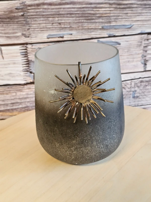 Windlicht Glas Kerzenhalter Farbe Anhänger Sonne Bohostyle Höhe 14 cm Durchmesser 9,5 cm