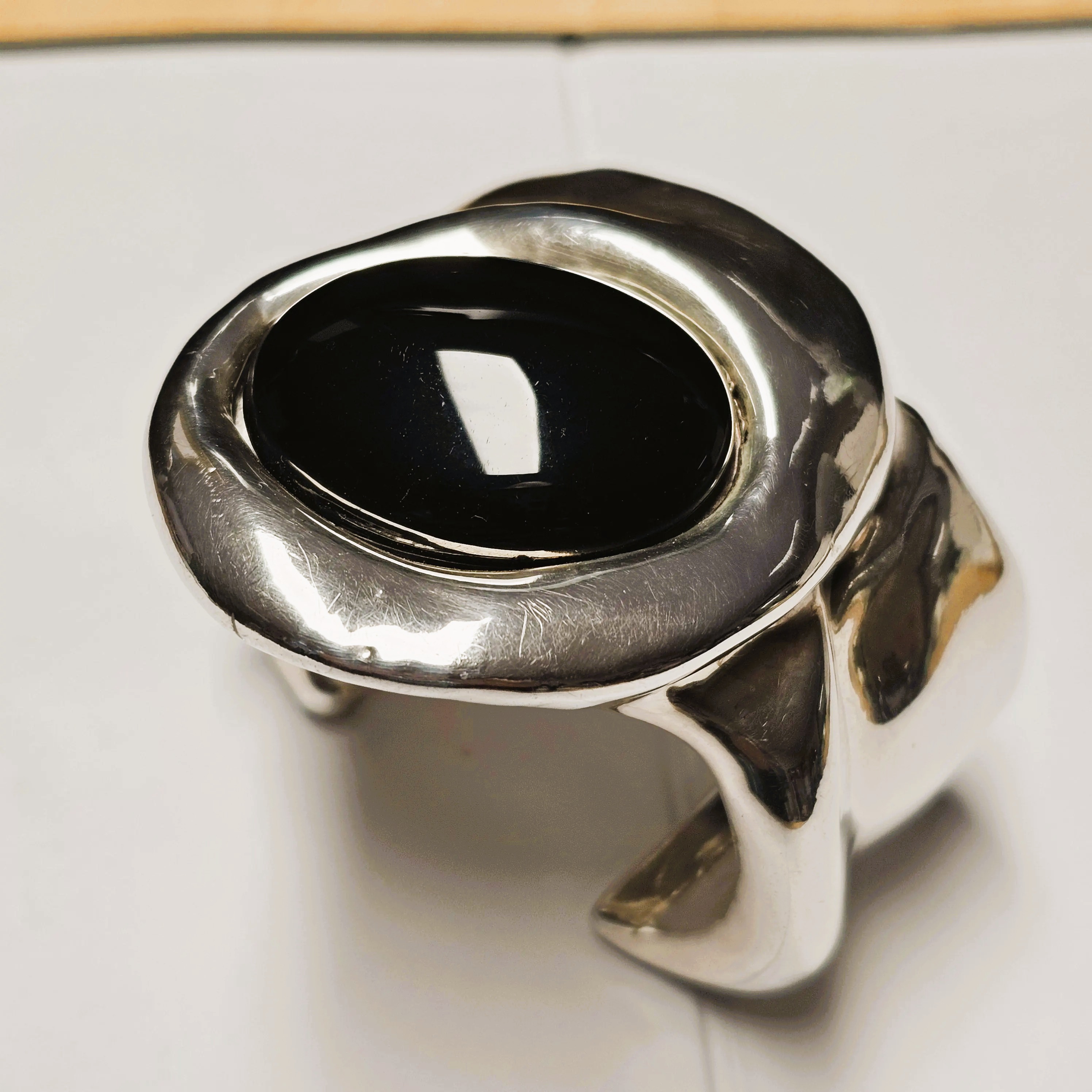 Designer Armschmuck Armreif Silber 925 Onyx schwarz prachtvoll Vintage elegant SA251