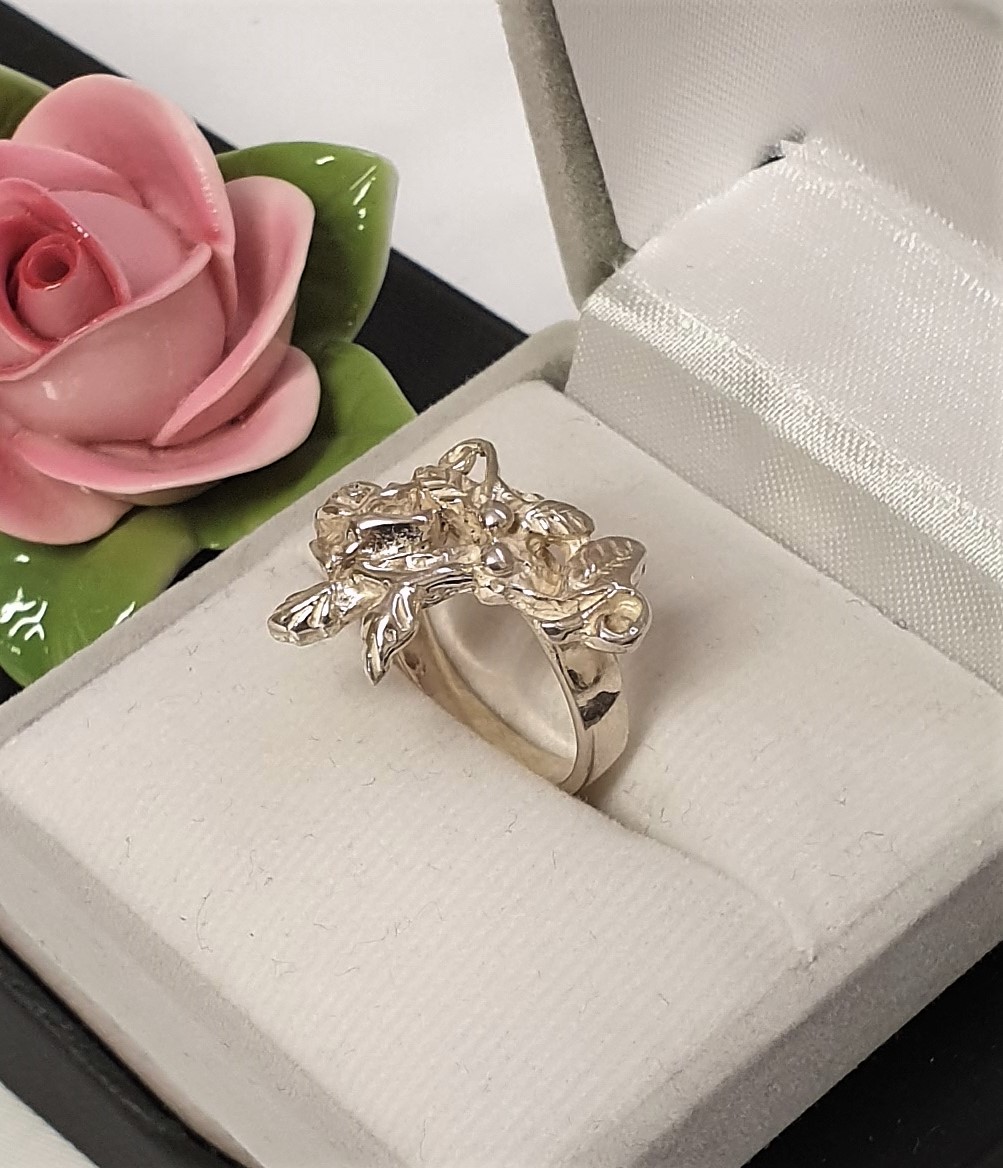 17 mm Nostalgischer Ring Silberring Silber 925 Blüte Ranke Blätter Shabby Vintage SR281