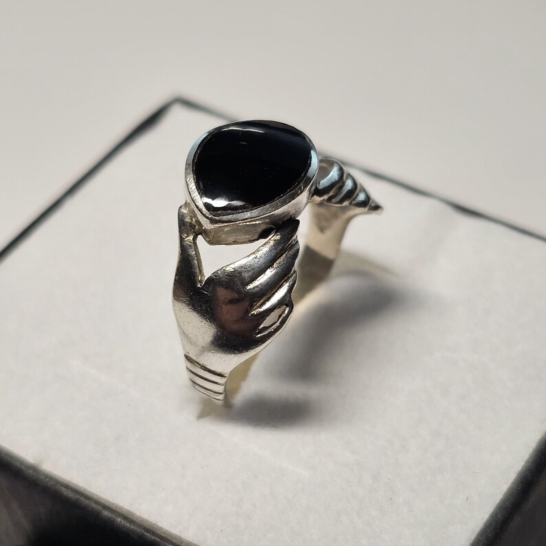 19,2 mm Stylischer Ring Silber 925 Onyx schwarz Design Hände außergewöhnlich Vintage elegant SR1503