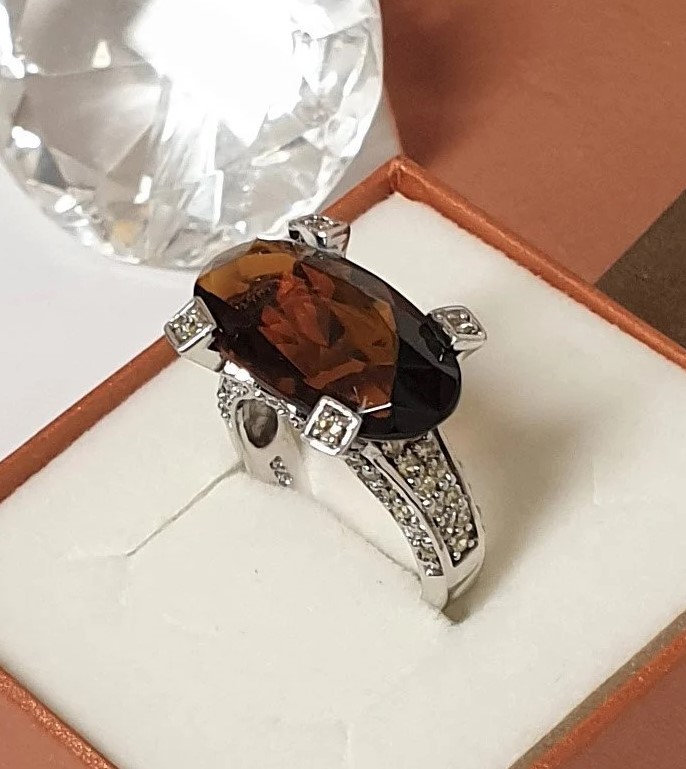 17,6 mm Ring Silberring Silber 925 Kristalle braun & zitronengelb edel Vintage SR168