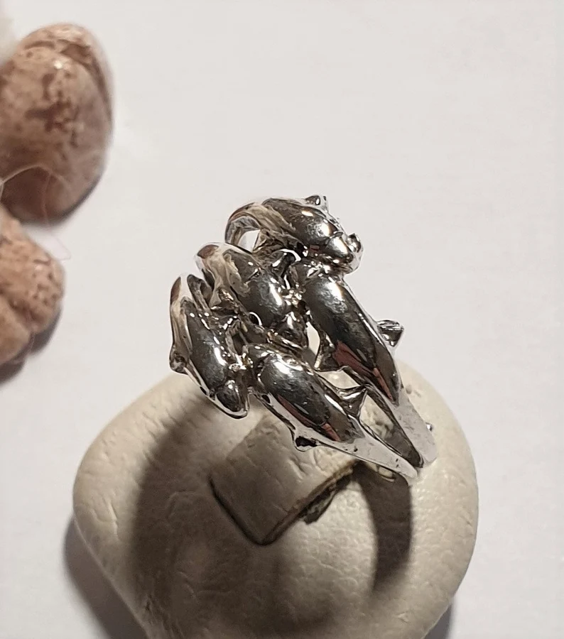 16,4 mm Nostalgischer Ring Silber 925 Delfine Delfinschwarm Glücksbringer Vintage selten rar SR305