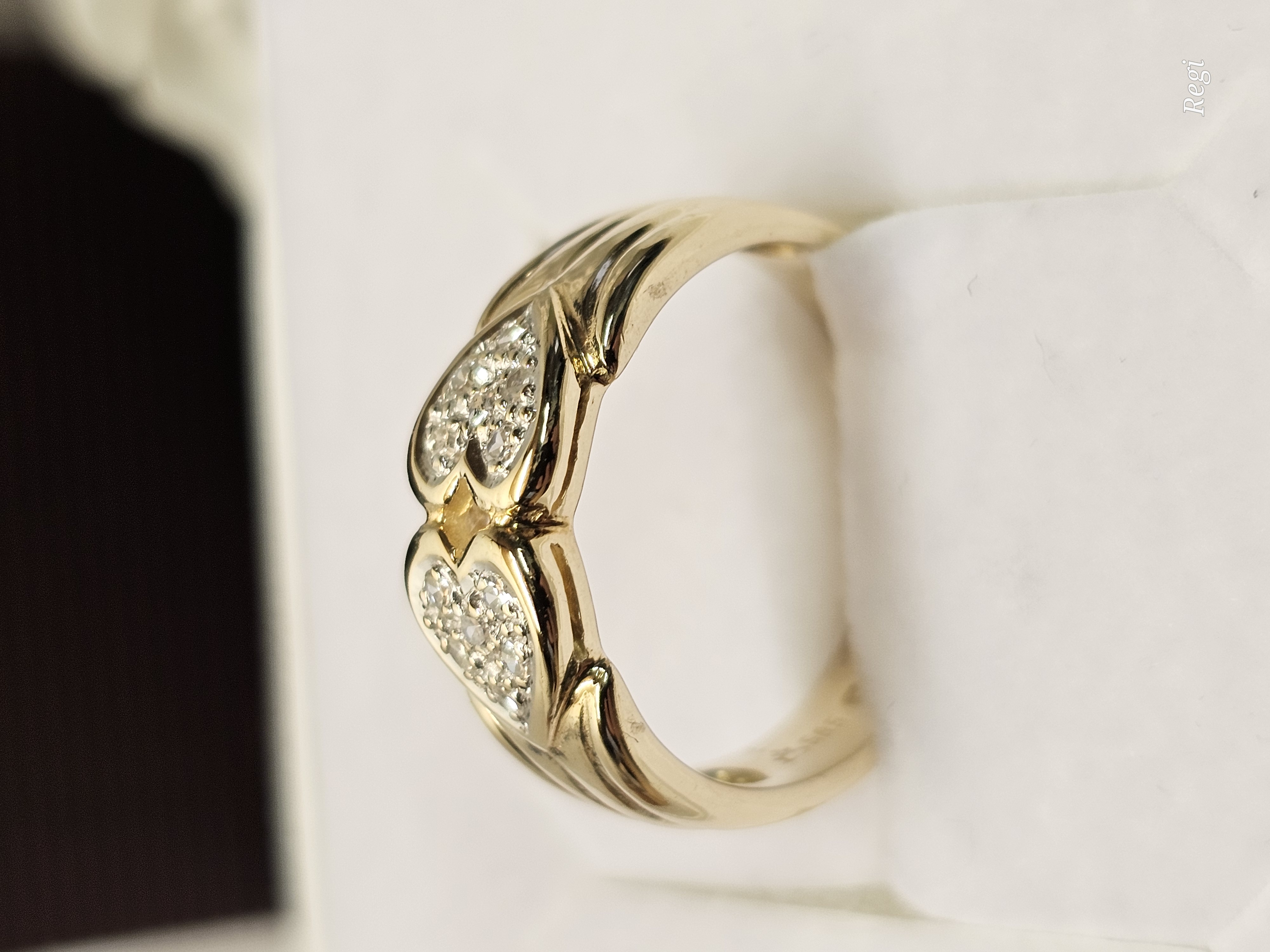 16,1 mm Nostalgischer Ring Gold 585 teilplatiniert kleinste Diamantsteinchen Herzen Herzchen Vintage Design elegant GR328