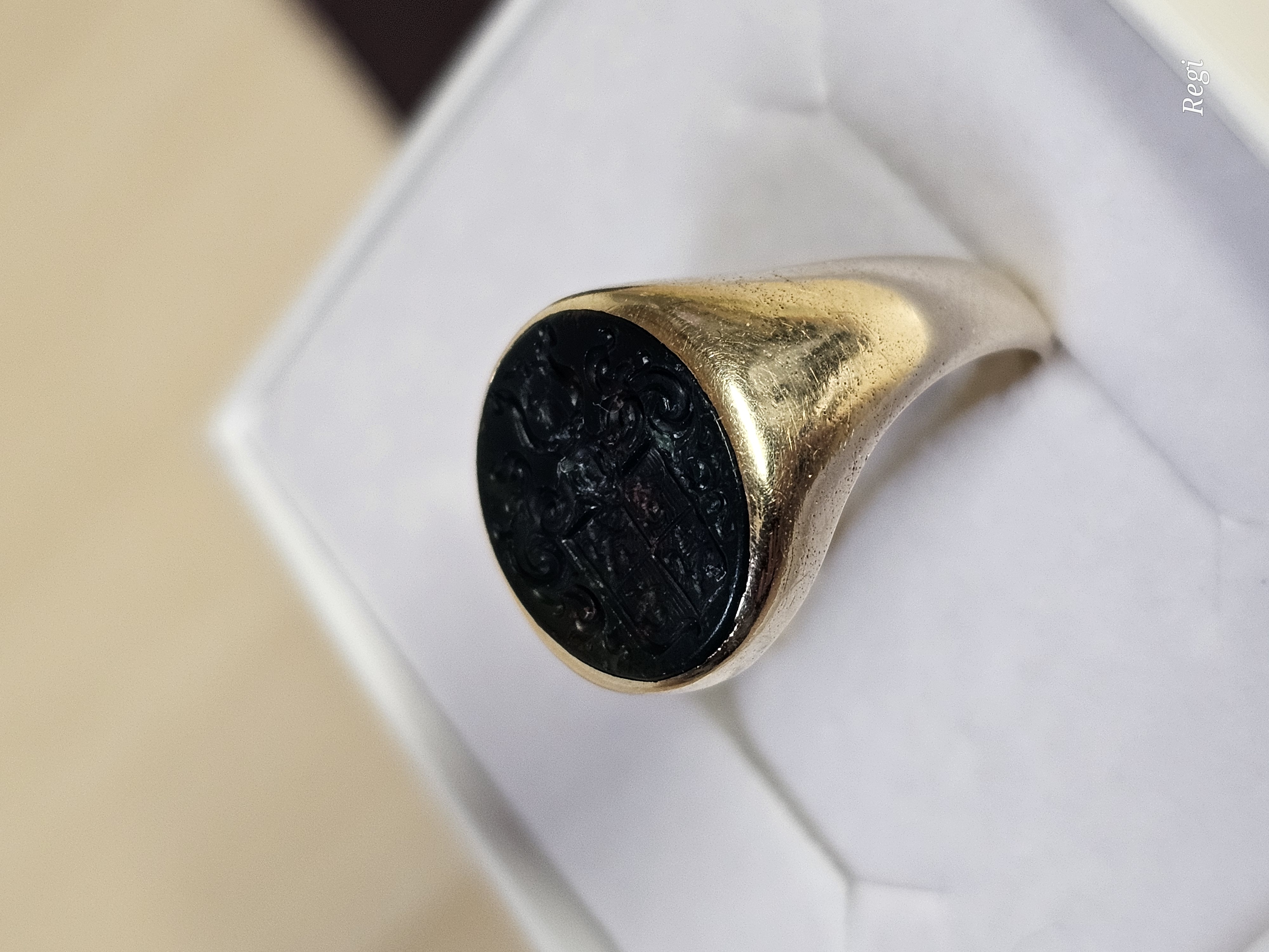 18,3 mm Siegelring  Ring Goldring Gold 585 Heliotrop Blutjaspis Wappen Shabby Vintage Notalgie elegant GR337