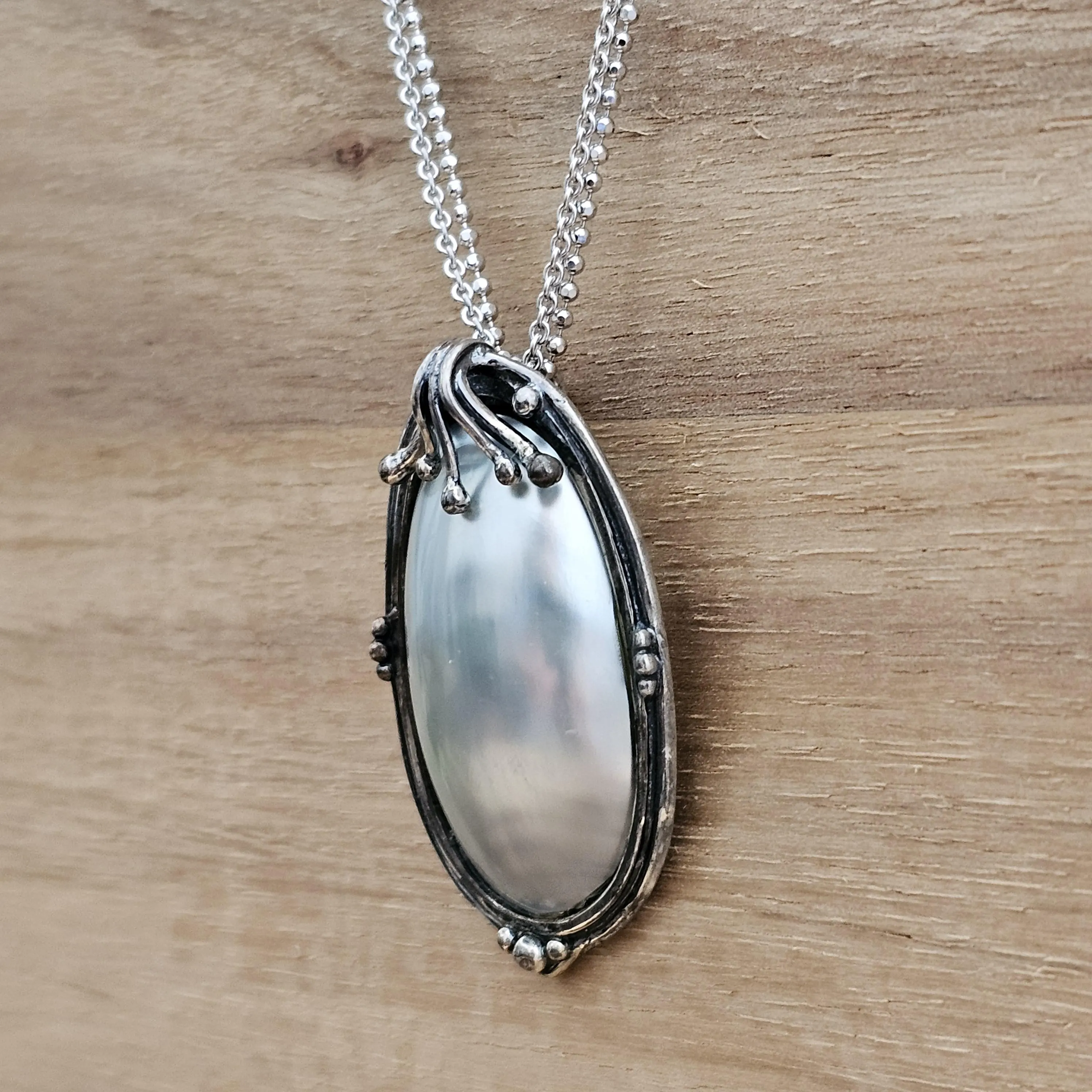 Nostalgischer Silberanhänger Anhänger ohne Kette Silber 925 Perlmutt silberfarben Design außergewöhnlich Vintage  elegant SKA1290