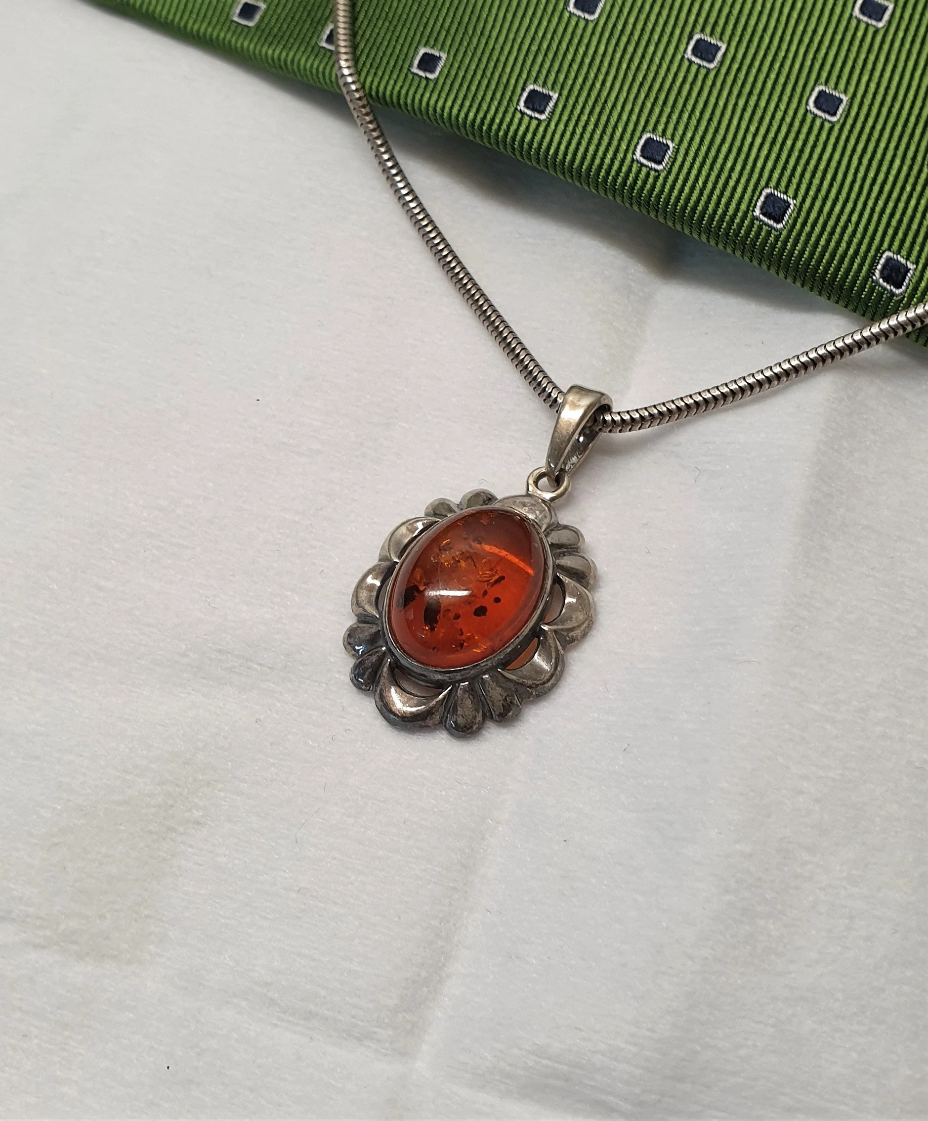 Nostalgischer Anhänger ohne Kette Silber 925 Bernstein kunstvoll Vintage elegant SKA1556