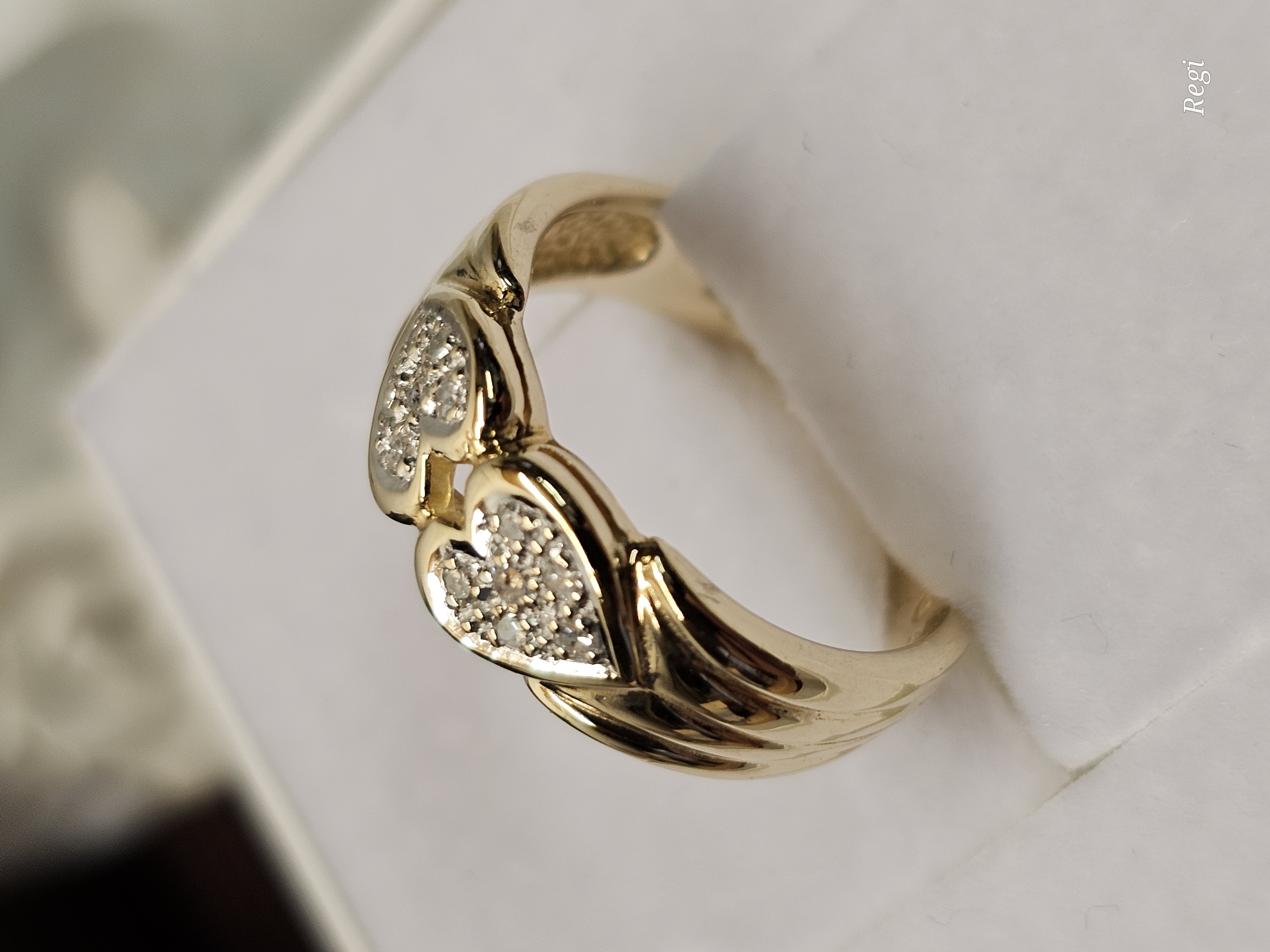 16,1 mm Nostalgischer Ring Gold 585 teilplatiniert kleinste Diamantsteinchen Herzen Herzchen Vintage Design elegant GR328