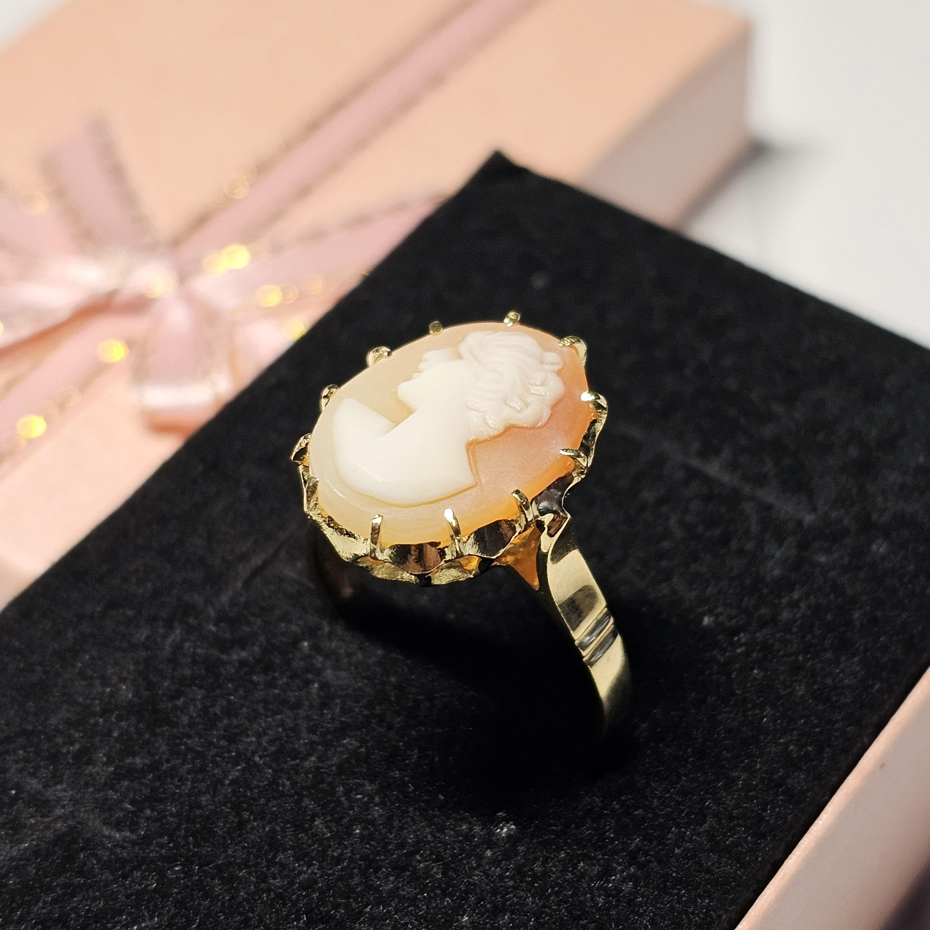 19 mm Eleganter nostalgischer Ring Gold 750 Kamee Gemme Shabby Vintage selten rar GR333
