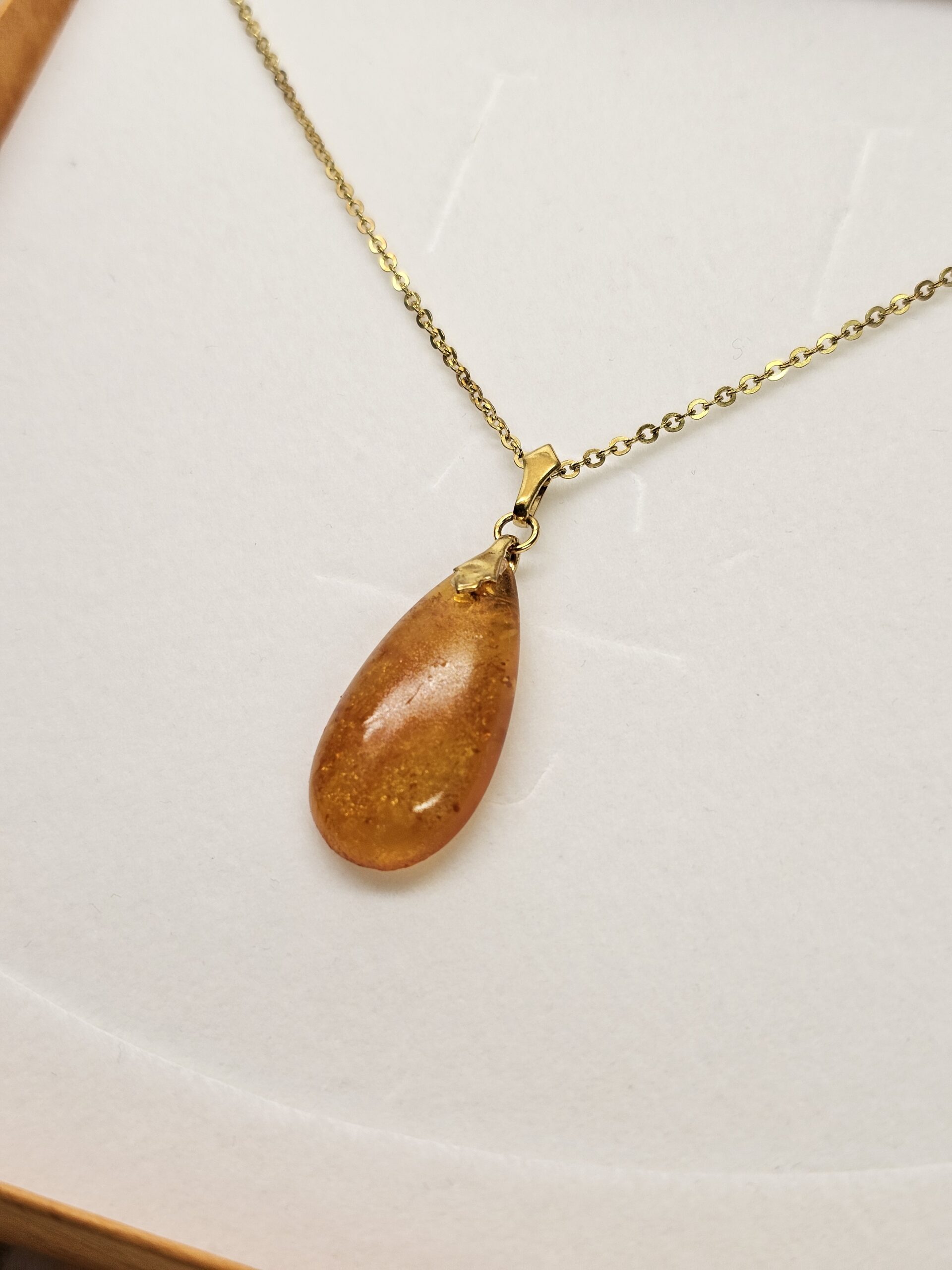 60,5 cm Set Nostalgische Halskette Kette Ankerkette mit Bernstein Anhänger American Doublé vergoldet Shabby Vintage elegant MK104