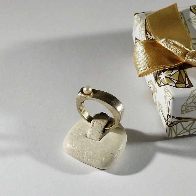 16,4 mm Silberring Ring Silber 925 Perle Vintage elegant selten rar SR1052