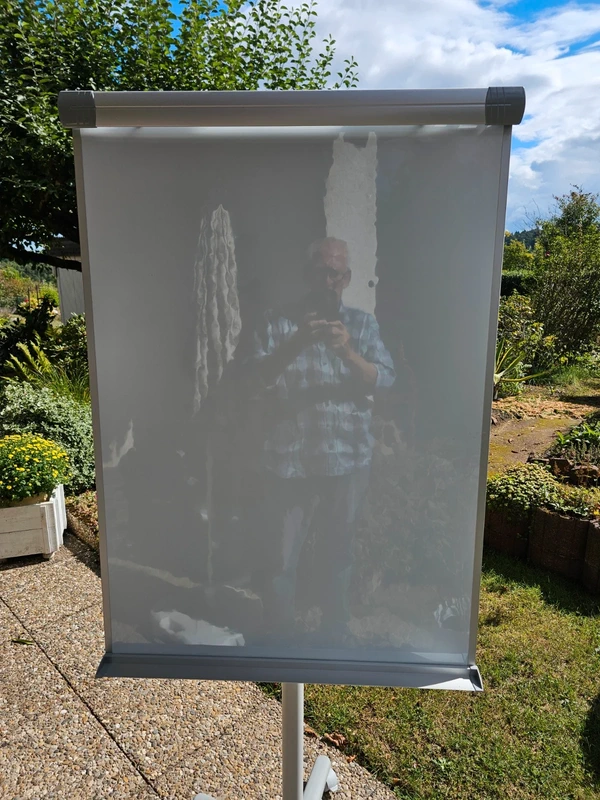 Flipchart mit Rollfuß und 2 Papierhaltern neben dem Tafelbereich