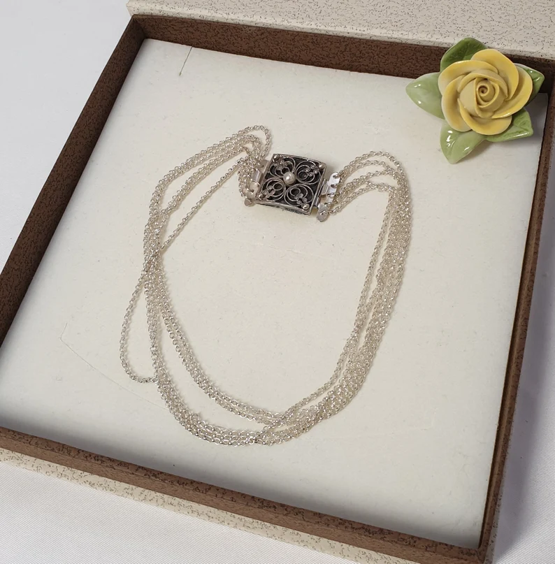 33 cm Tracht Kropfkette Kette Trachtenschmuck Tracht Collier Halskette Wien Silber 800 Perle Silberschmiede Kunst Vintage SK531