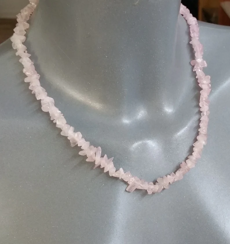 Halskette Rosenquarz versilberter Verschluss EK104