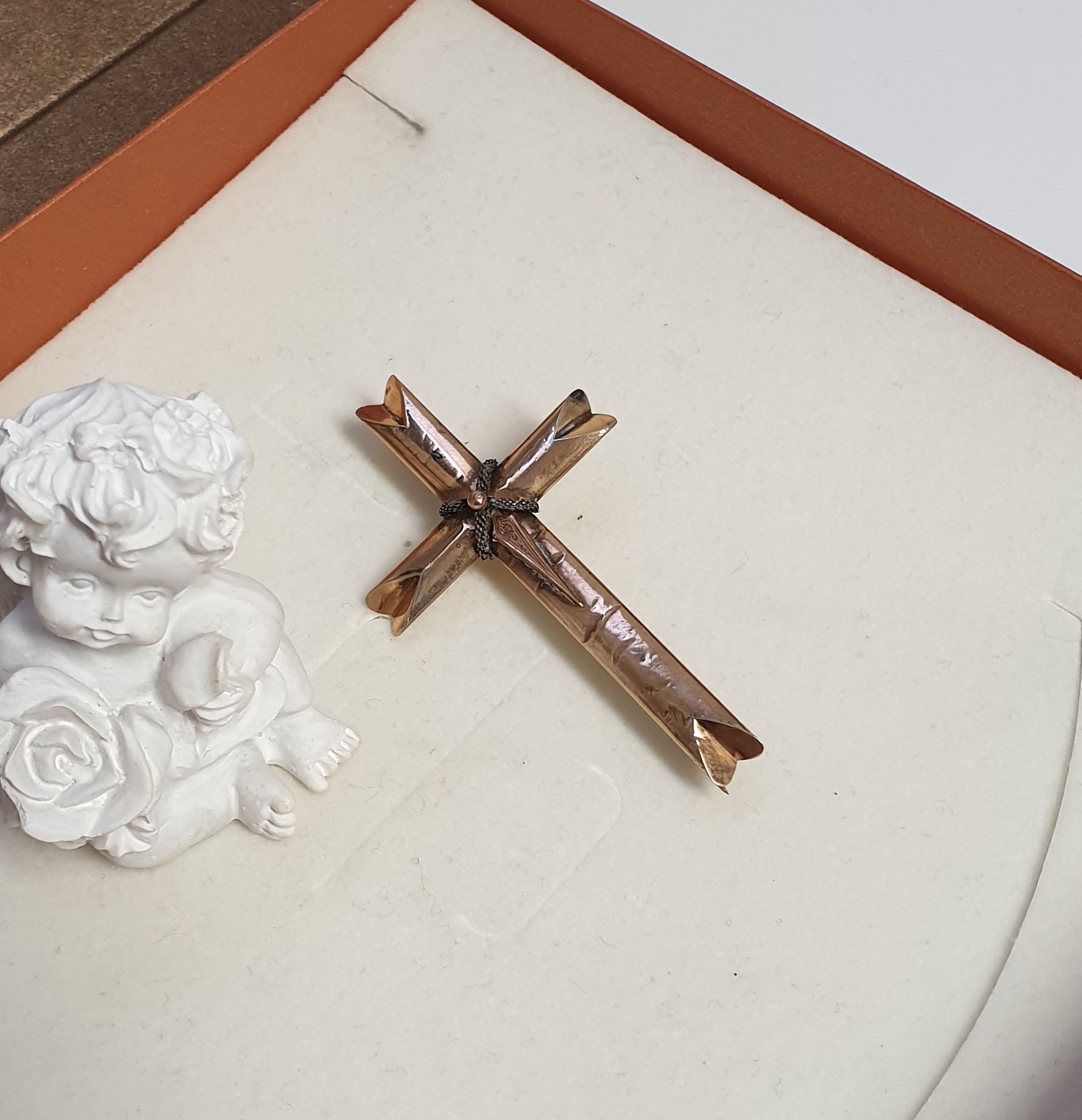 Kreuz Brosche Ansteckkreuz Schaumgold 19. Jhdt. Shabby Vintage antik MBR102