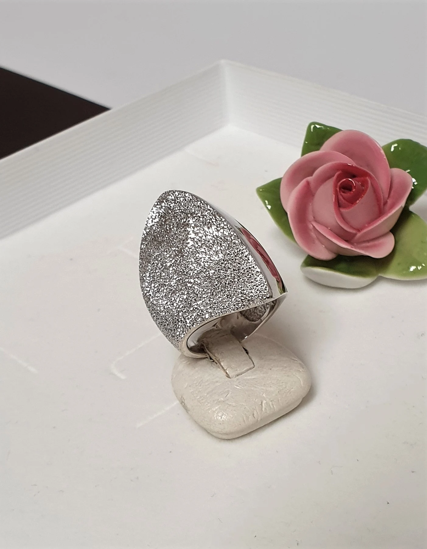 18,5 mm Prachtvoller großer Designer Ring Silberring Italien Silber 925 glänzend / diamantiert Vintage edel SR1074
