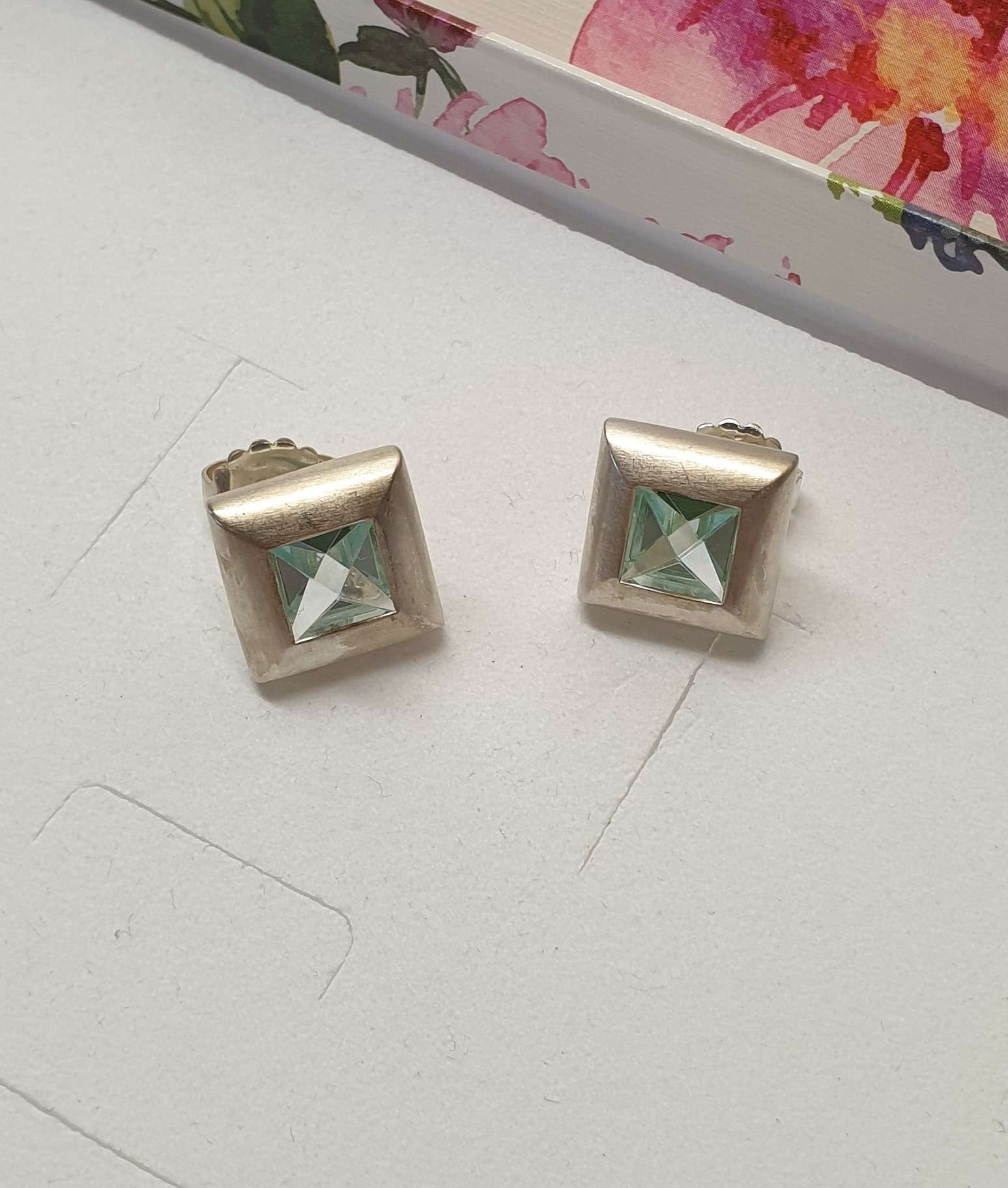 Designer Ohrringe Ohrstecker Silber 925 Kristall mint hellgrün Vintage Eleganz SO336