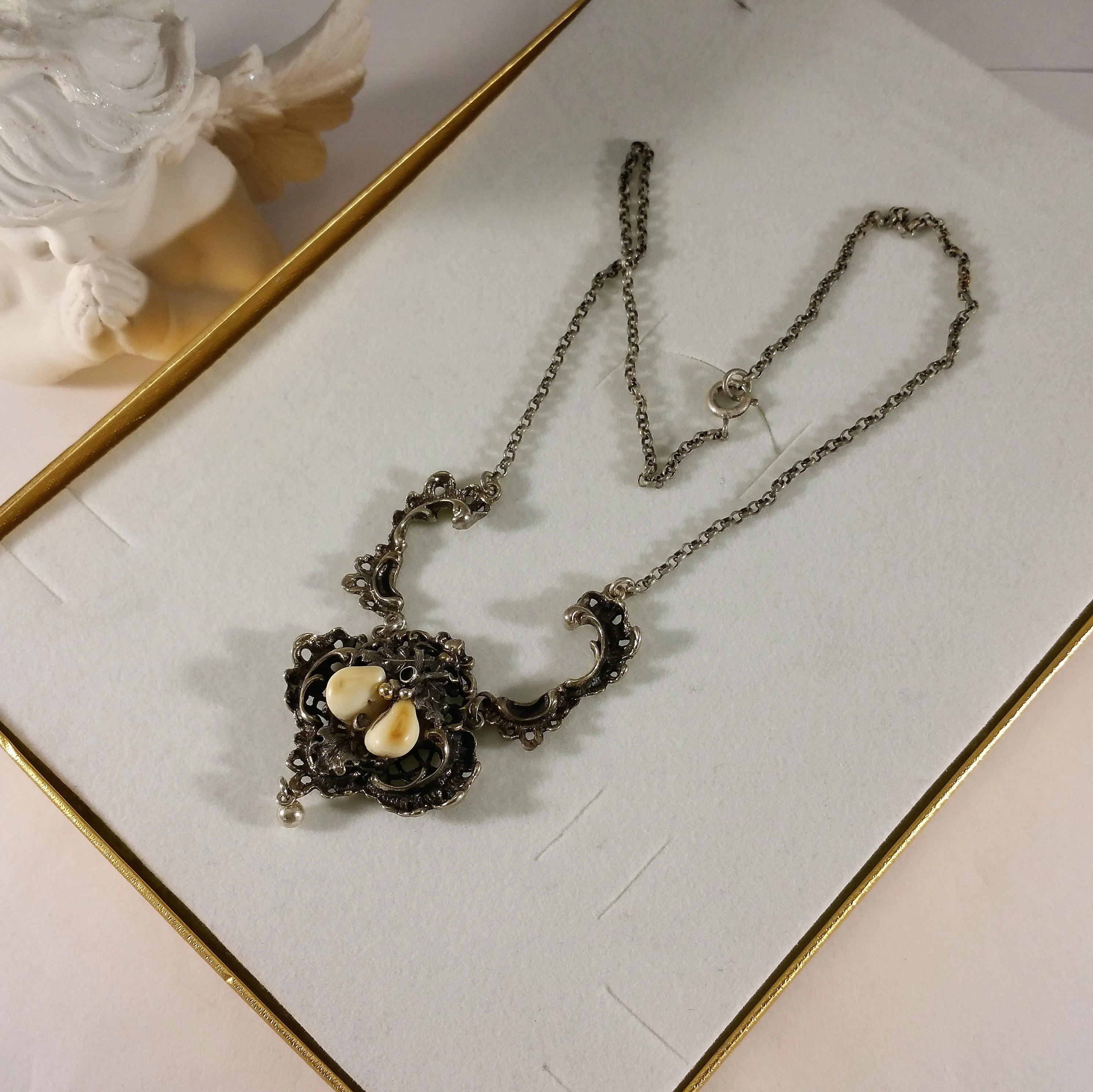 43 cm Vintage Silberschmiede Kette Halskette Trachtenkette Silber 835 mit Grandeln selten rar SK479