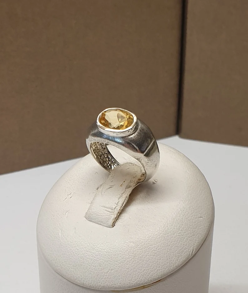 16,1 mm Ring Silberring Silber Kristall Stein gelb Vintage elegant SR206