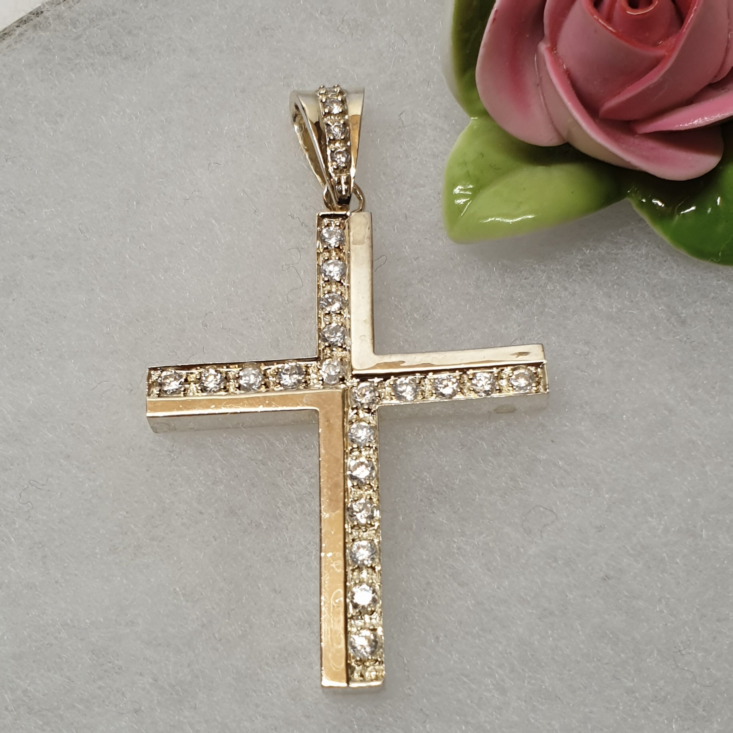 Design Kreuzanhänger Anhänger Kreuz Silber 925 Kristalle klar Vintage elegant SKA1788