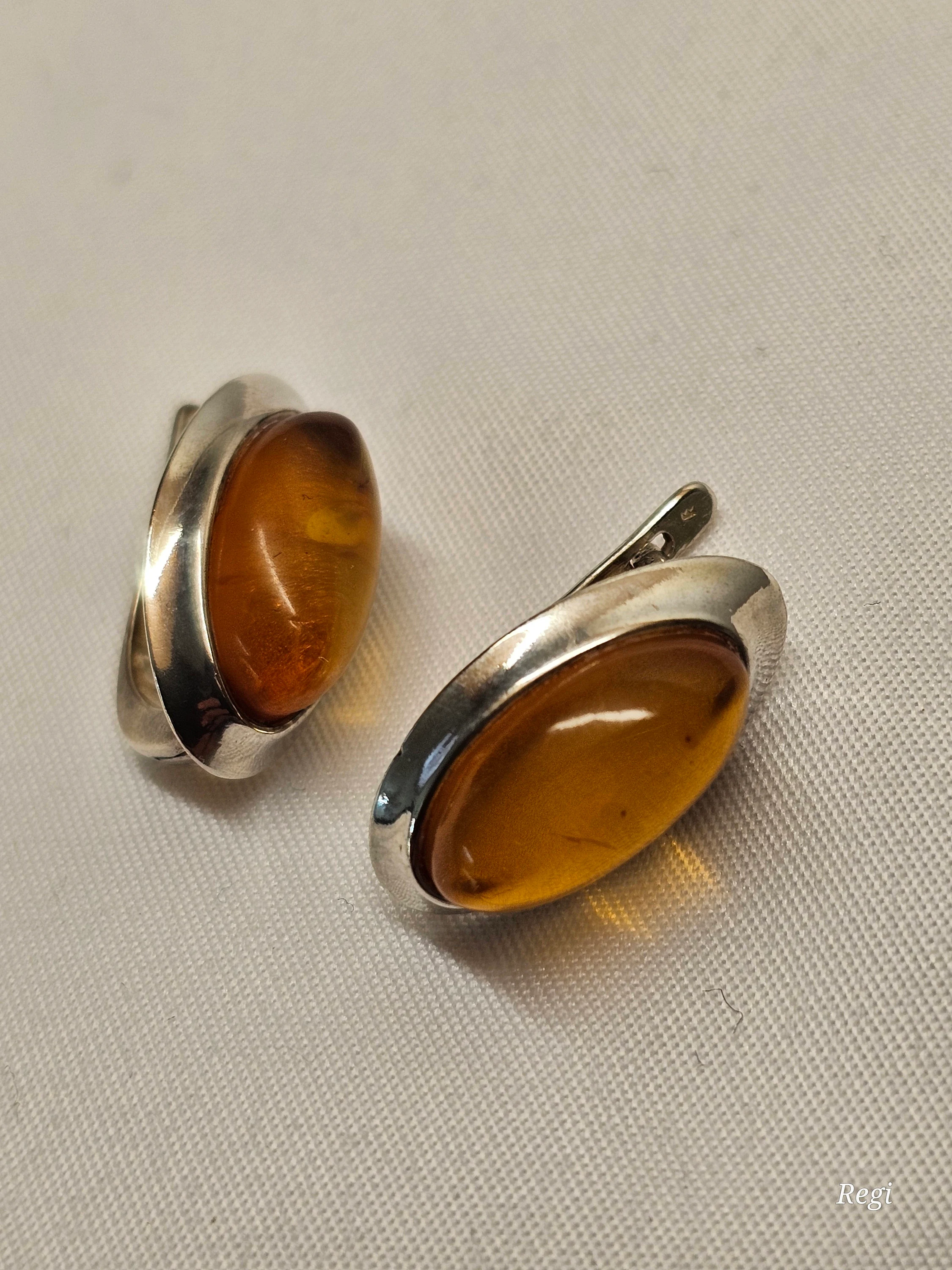 Ohrringe Hängeohrringe Ohrhänger Klappcreolen Silber 925 Bernstein Vintage Design elegant SO438