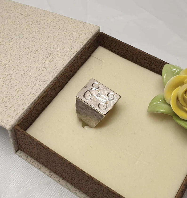 18,3 mm Eleganter Ring Siegelring Silber Buchstabe nostalgisch Initiale "R" Vintage massiv SR1388