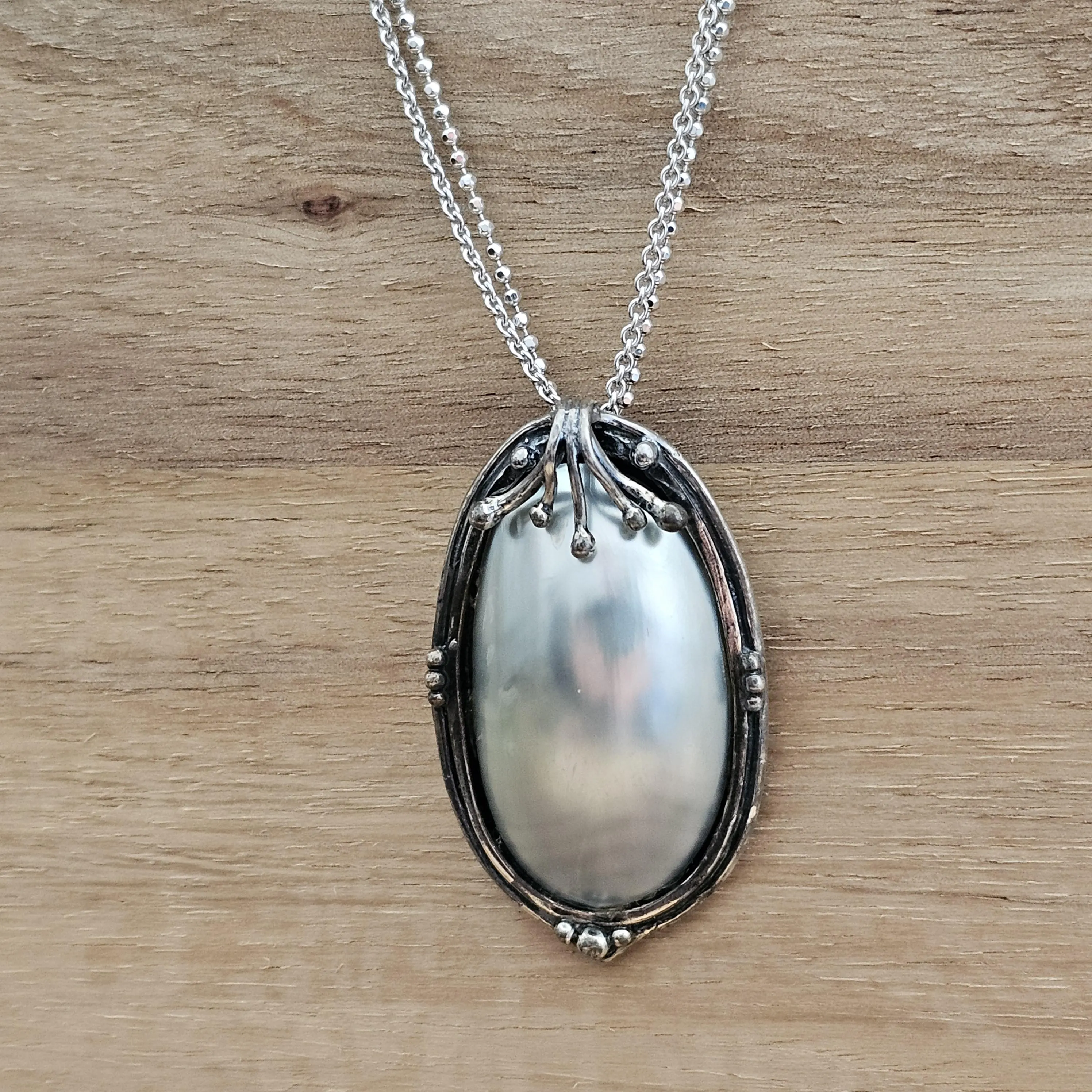 Nostalgischer Silberanhänger Anhänger ohne Kette Silber 925 Perlmutt silberfarben Design außergewöhnlich Vintage  elegant SKA1290