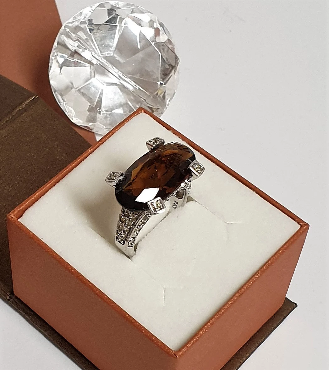 17,6 mm Ring Silberring Silber 925 Kristalle braun & zitronengelb edel Vintage SR168