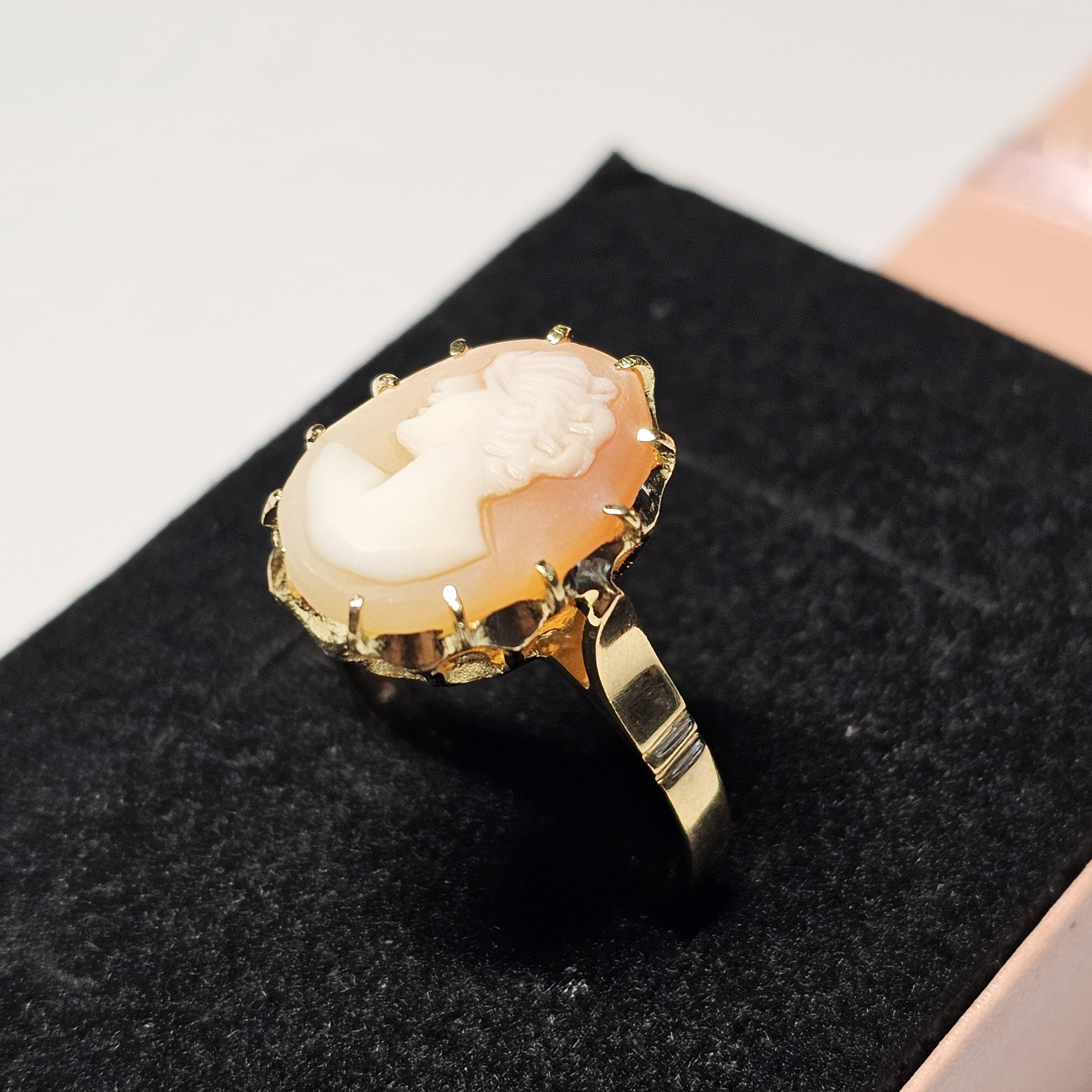 19 mm Eleganter nostalgischer Ring Gold 750 Kamee Gemme Shabby Vintage selten rar GR333