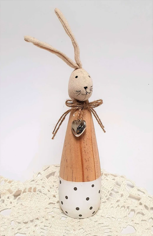 Ostern Frühling Osterhase Hase Holz Punkte Design Metall Herzchen 24 x 5 x 5 cm