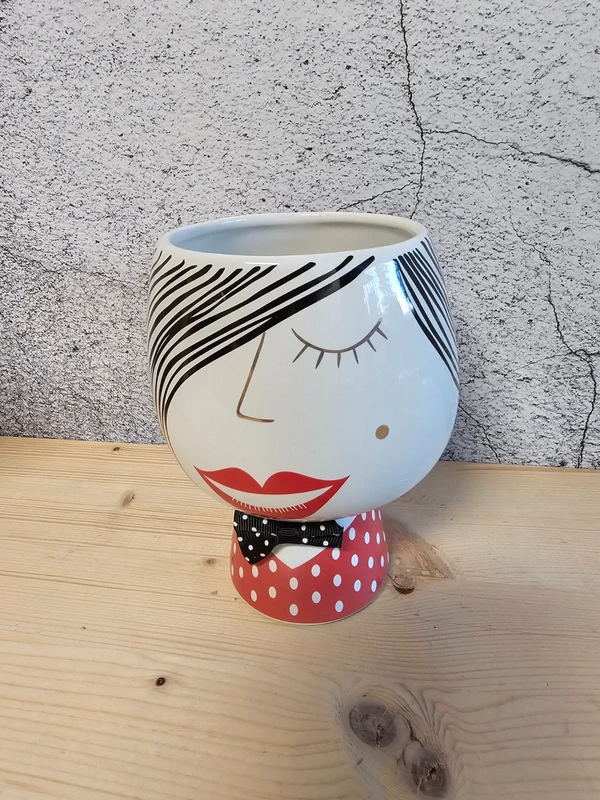 Bollweg Blumentopf Gesicht mit Fliege schwarz weiß 15x11 cm