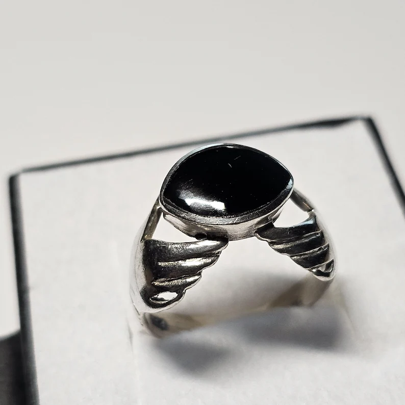 19,2 mm Stylischer Ring Silber 925 Onyx schwarz Design Hände außergewöhnlich Vintage elegant SR1503