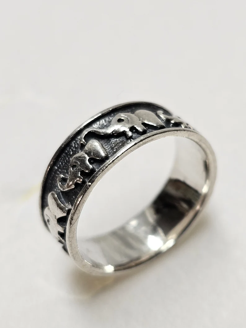 19,7 mm Nostalgischer Silberring Bandring Ring Silber 925 Elefanten Vintage selten rar SR1632