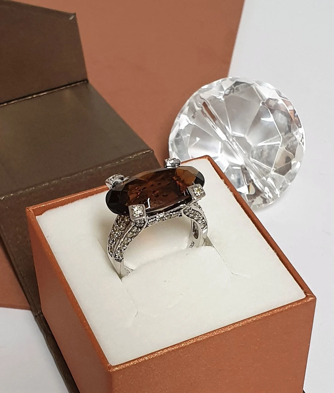 17,6 mm Ring Silberring Silber 925 Kristalle braun & zitronengelb edel Vintage SR168