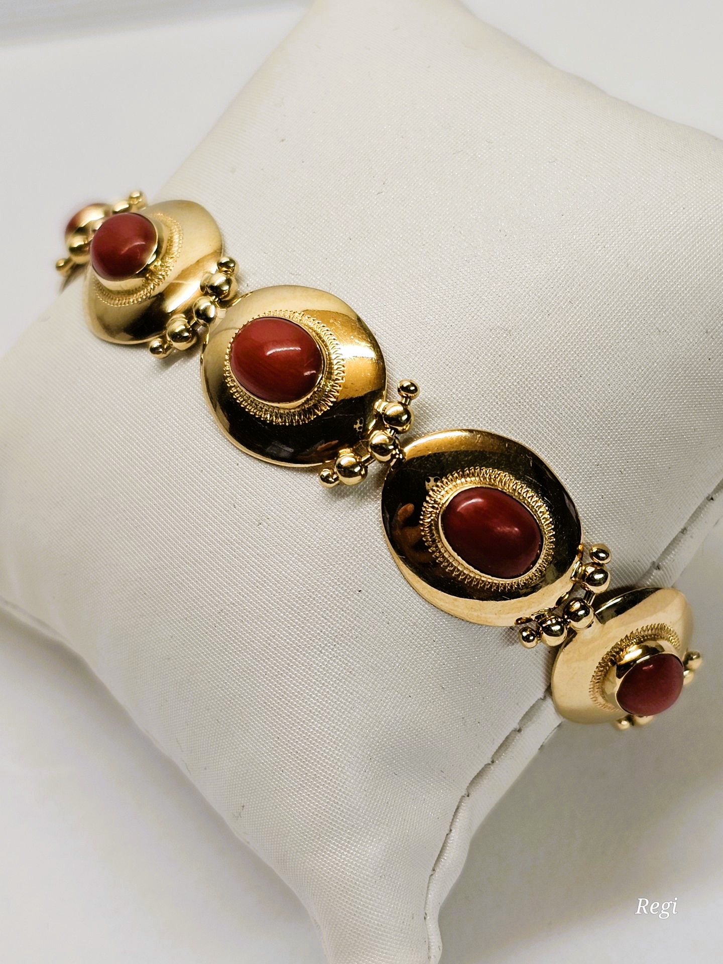 18 cm Elegantes nostalgisches Armband Gliederarmband Gold 750 Koralle Design Vintage selten rar GA129