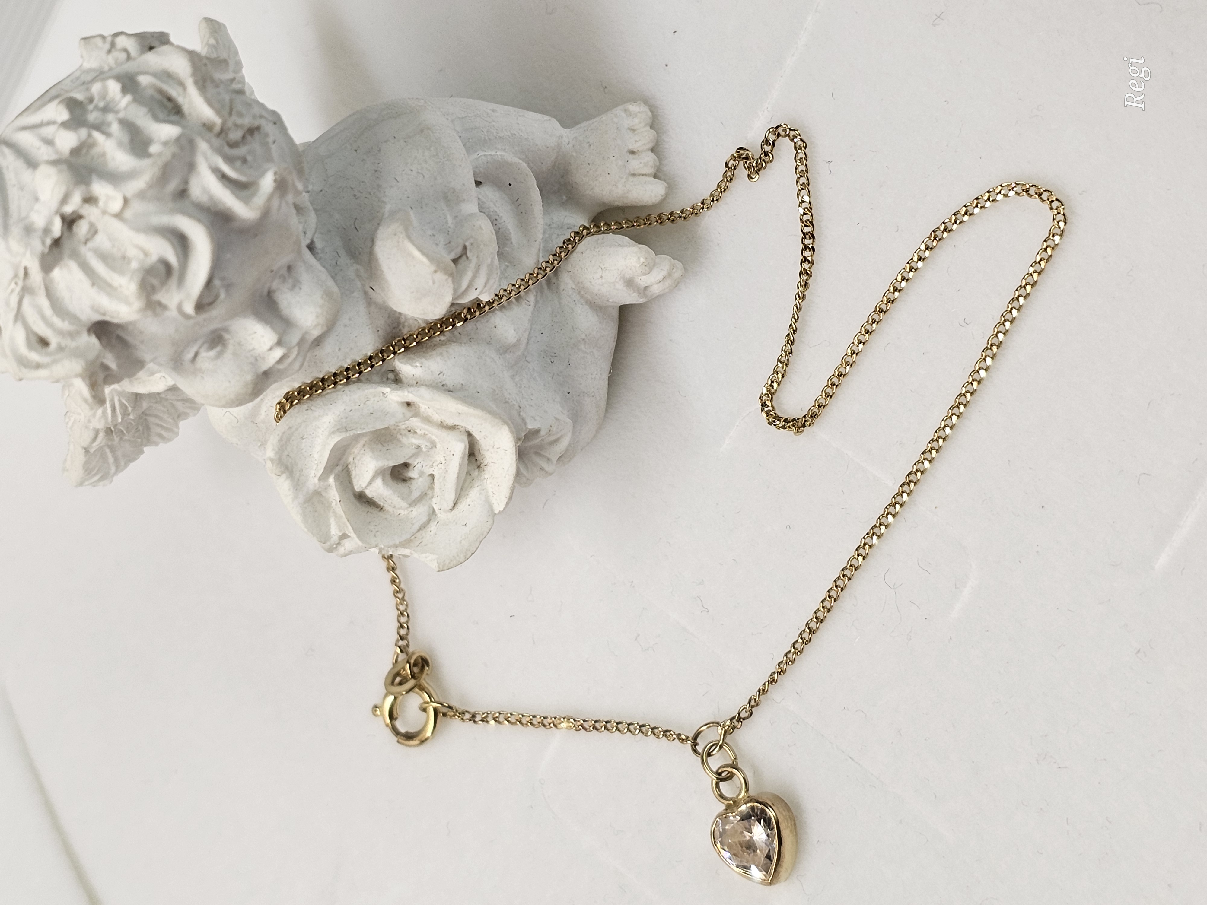 23 - 25,5 cm Fußkettchen Fußkette Gold 333 mit Anhänger Charms Herz Kristall klar Vintage elegant GA122
