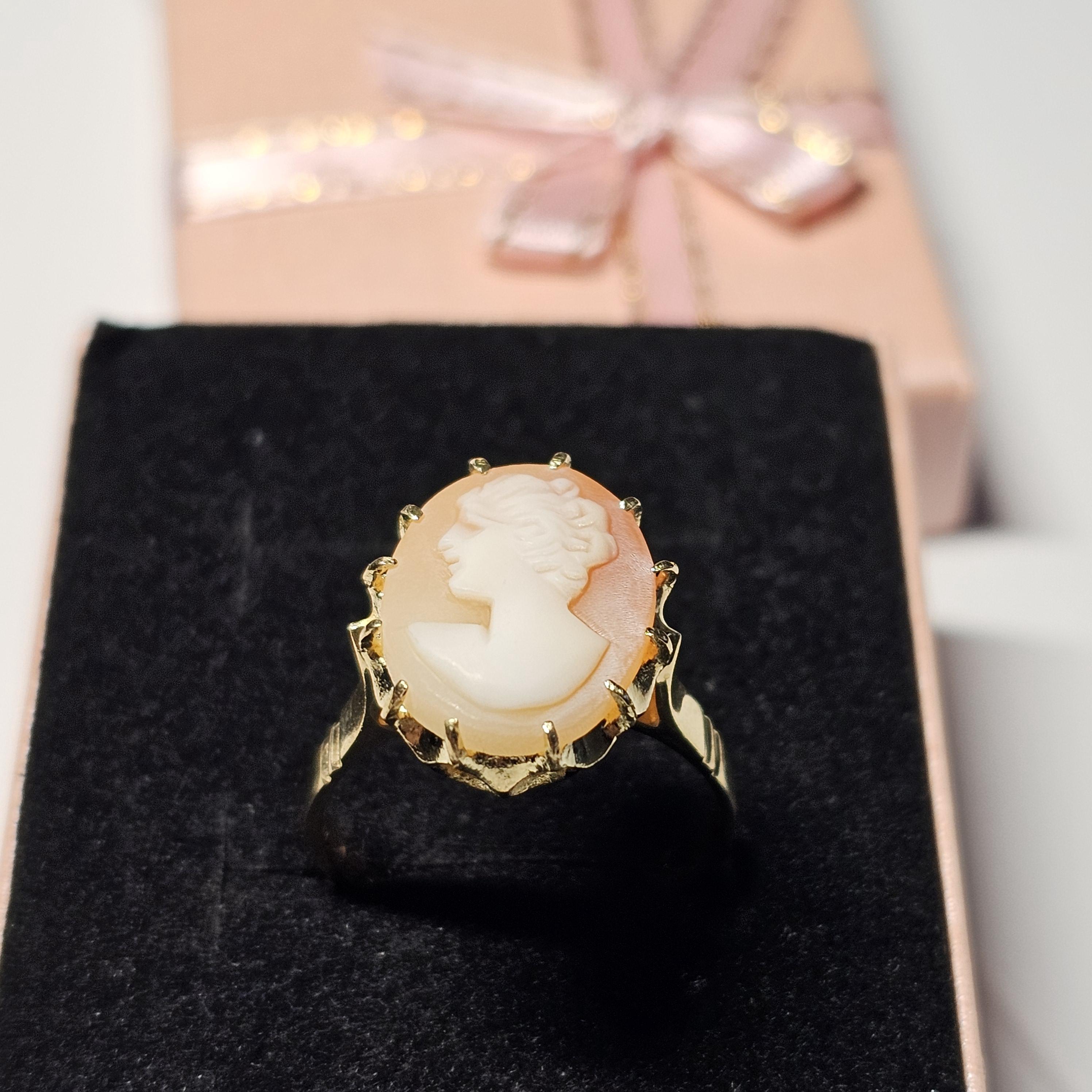 19 mm Eleganter nostalgischer Ring Gold 750 Kamee Gemme Shabby Vintage selten rar GR333