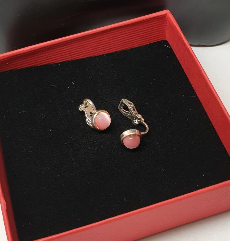 Designer Ohrringe Ohrclips Silber Chatoyant Katzenauge rosa edel Vintage SO422
